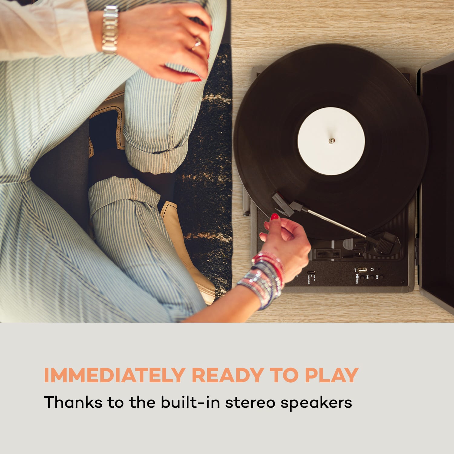 Peggy Sue BT, gramofon, difuzor stereo, USB, BT, portabil Cenușiu