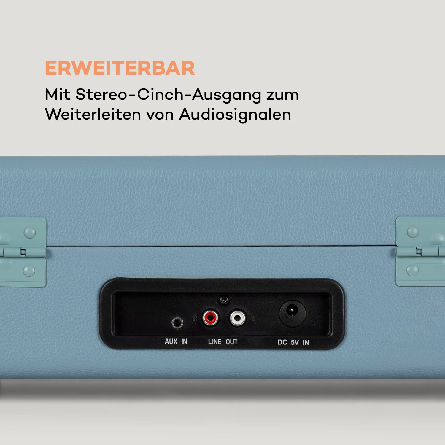 Peggy Sue BT Plattenspieler Stereolautsprecher USB BT tragbar Pastellblau