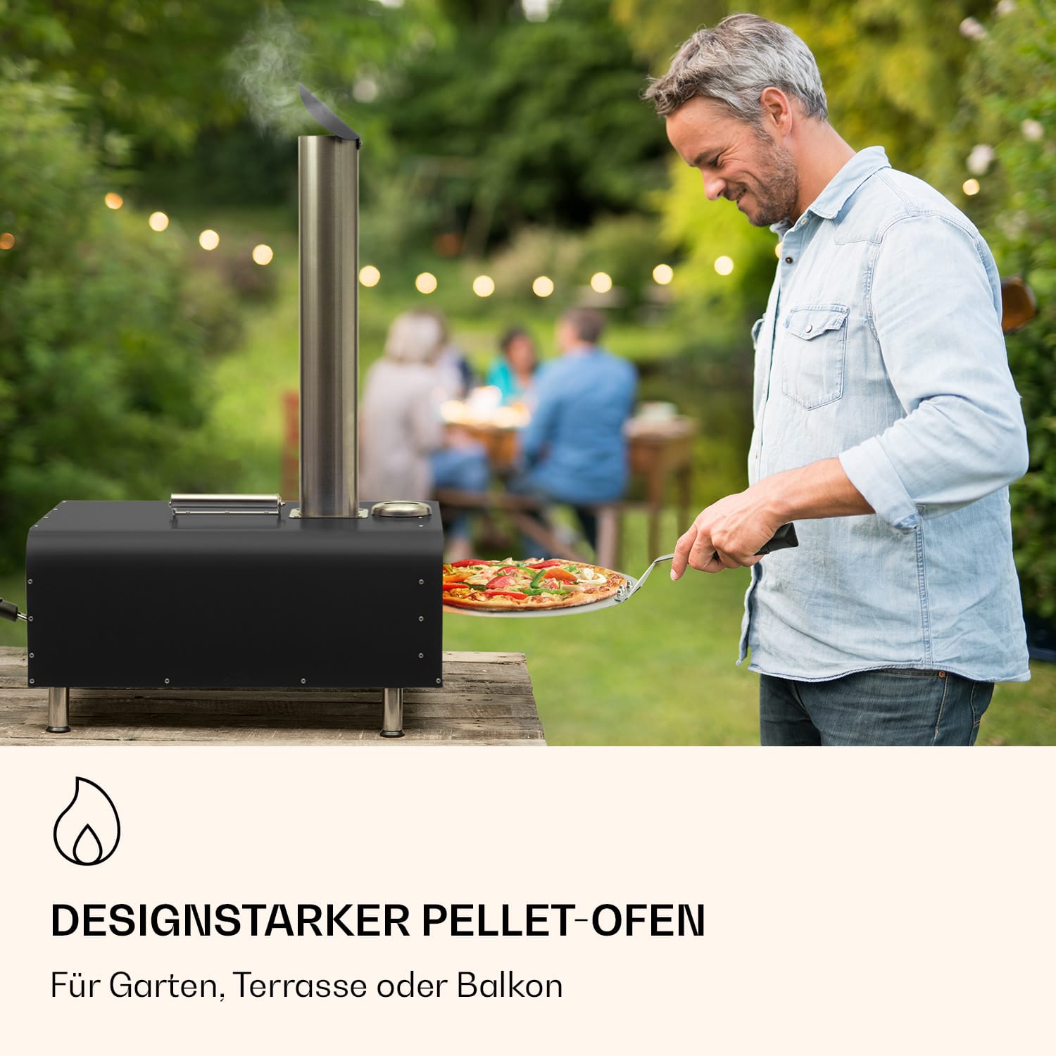 Diavolo Pizza-Pelletofen inkl. Pizzastein Thermometer Edelstahl Schwarz