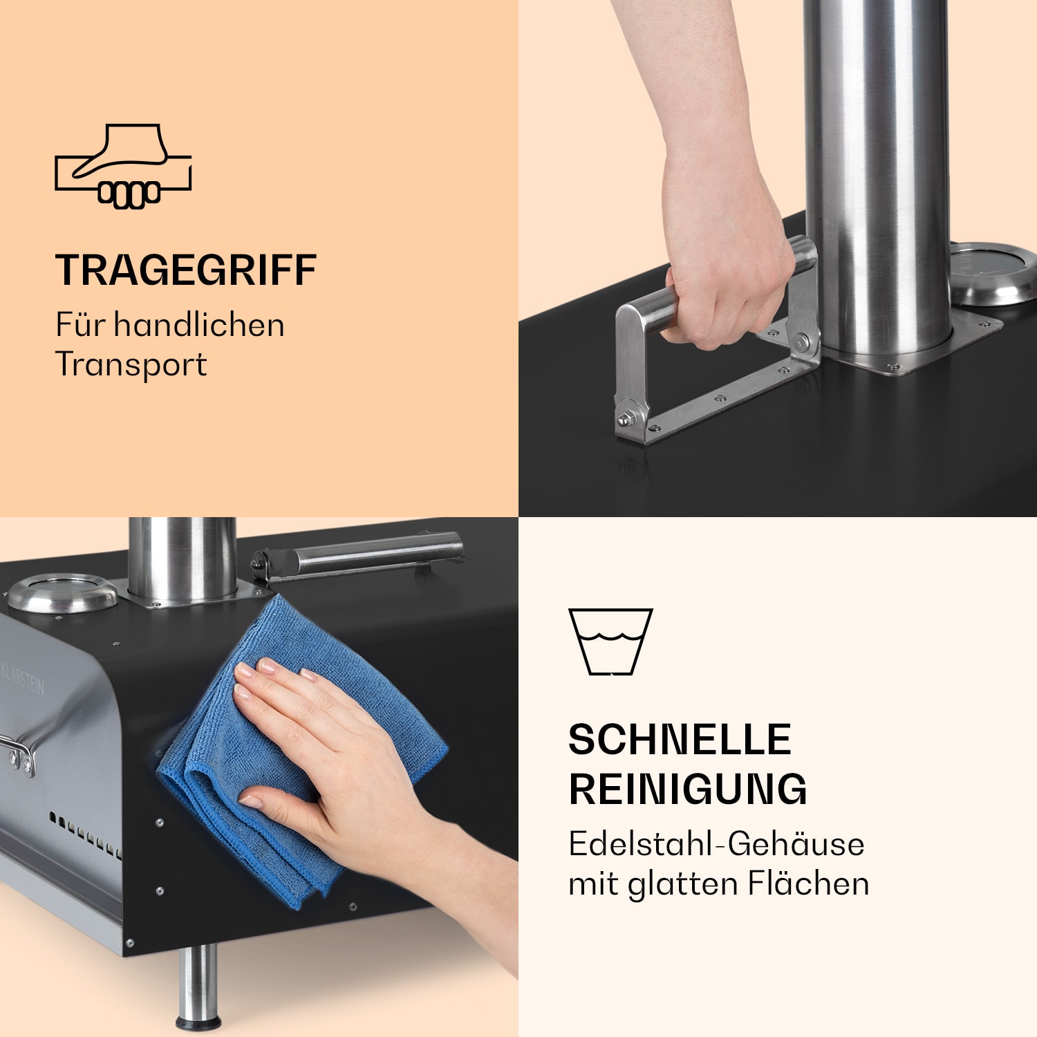 Diavolo Pizza-Pelletofen inkl. Pizzastein Thermometer Edelstahl Schwarz