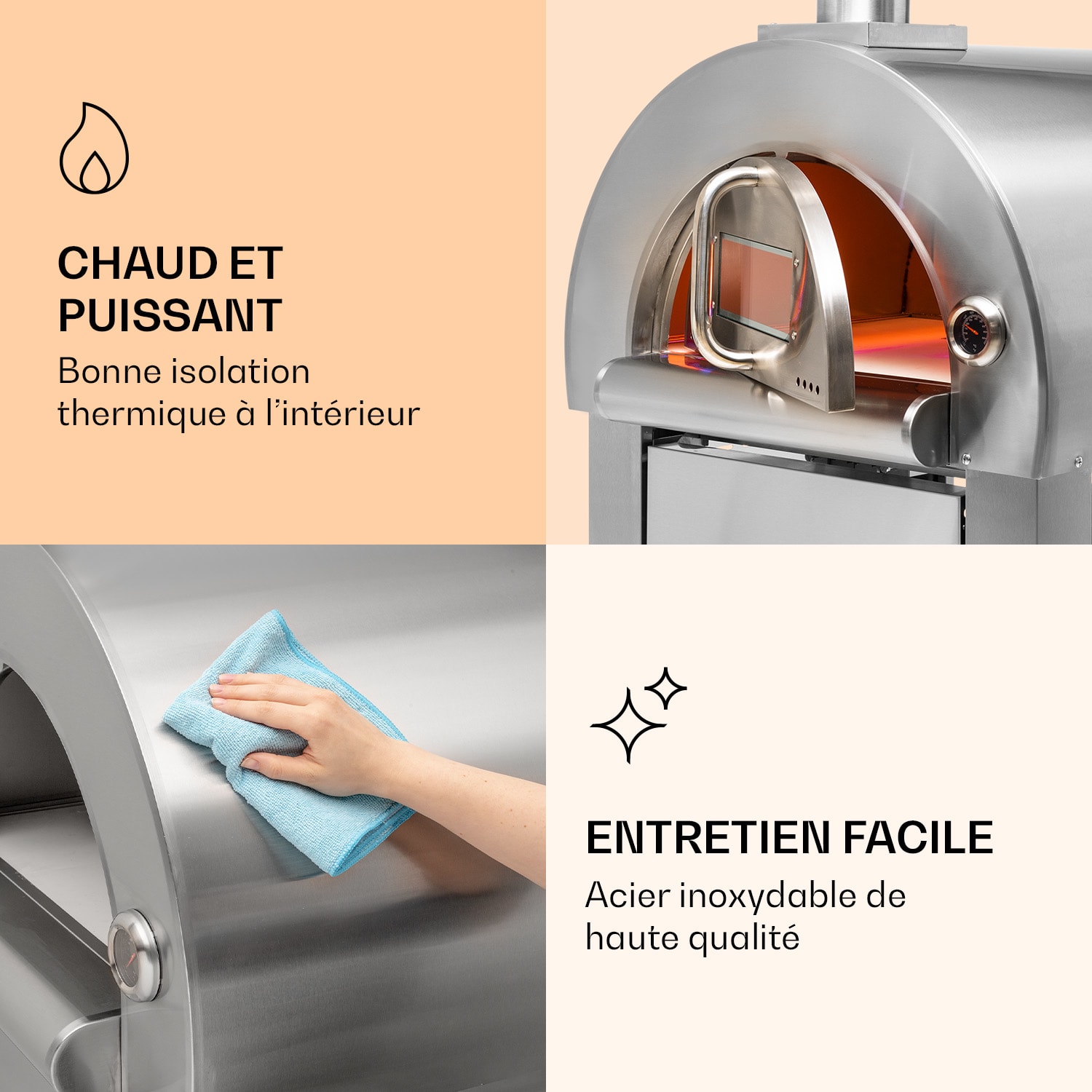 Four à pizza Diavolo Napoletana Poêle à bois acier inoxydable Argent Métallisé