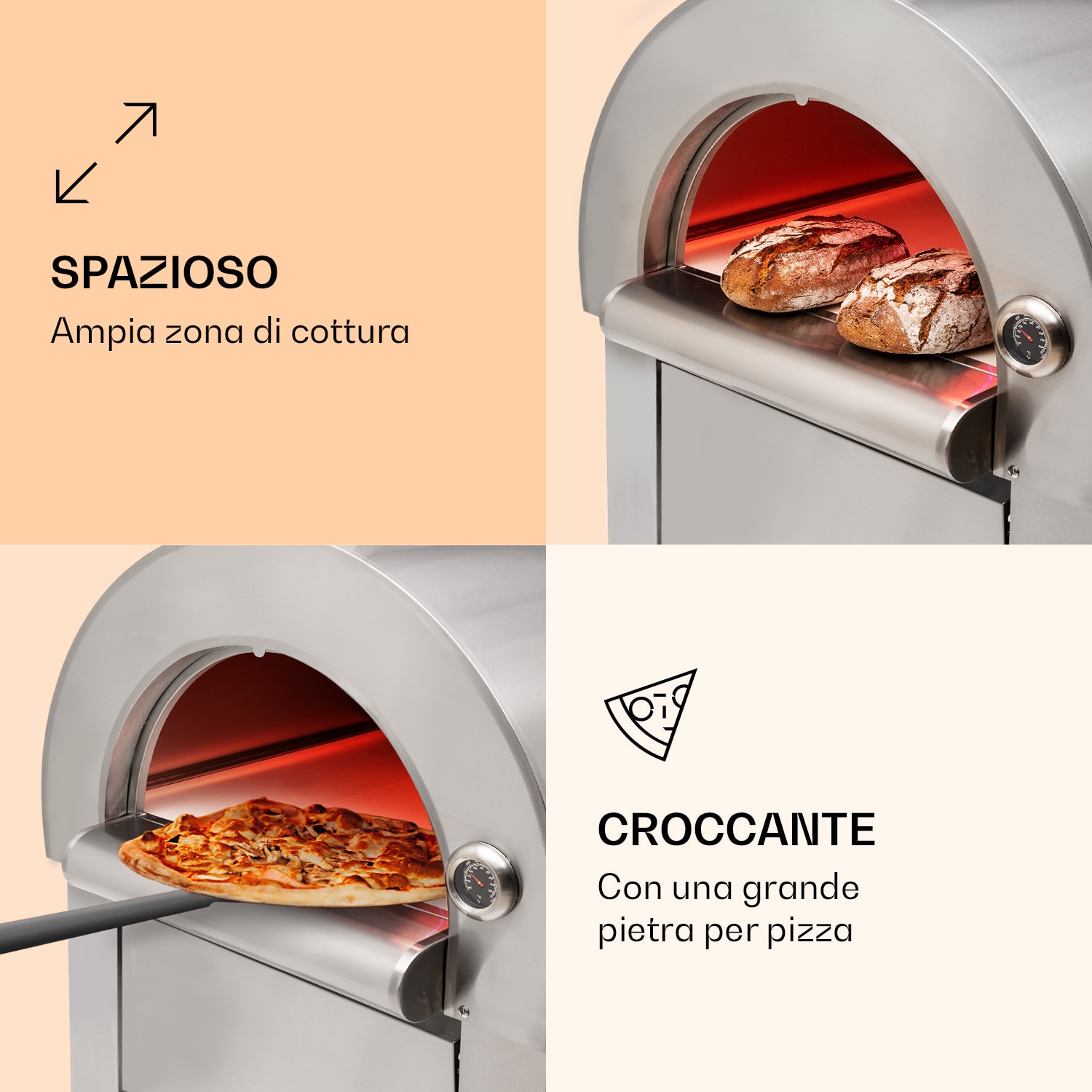 Diavolo Napoletana - Forno per pizza, forno a legna, antiruggine, acciaio inox Argento metallizzato