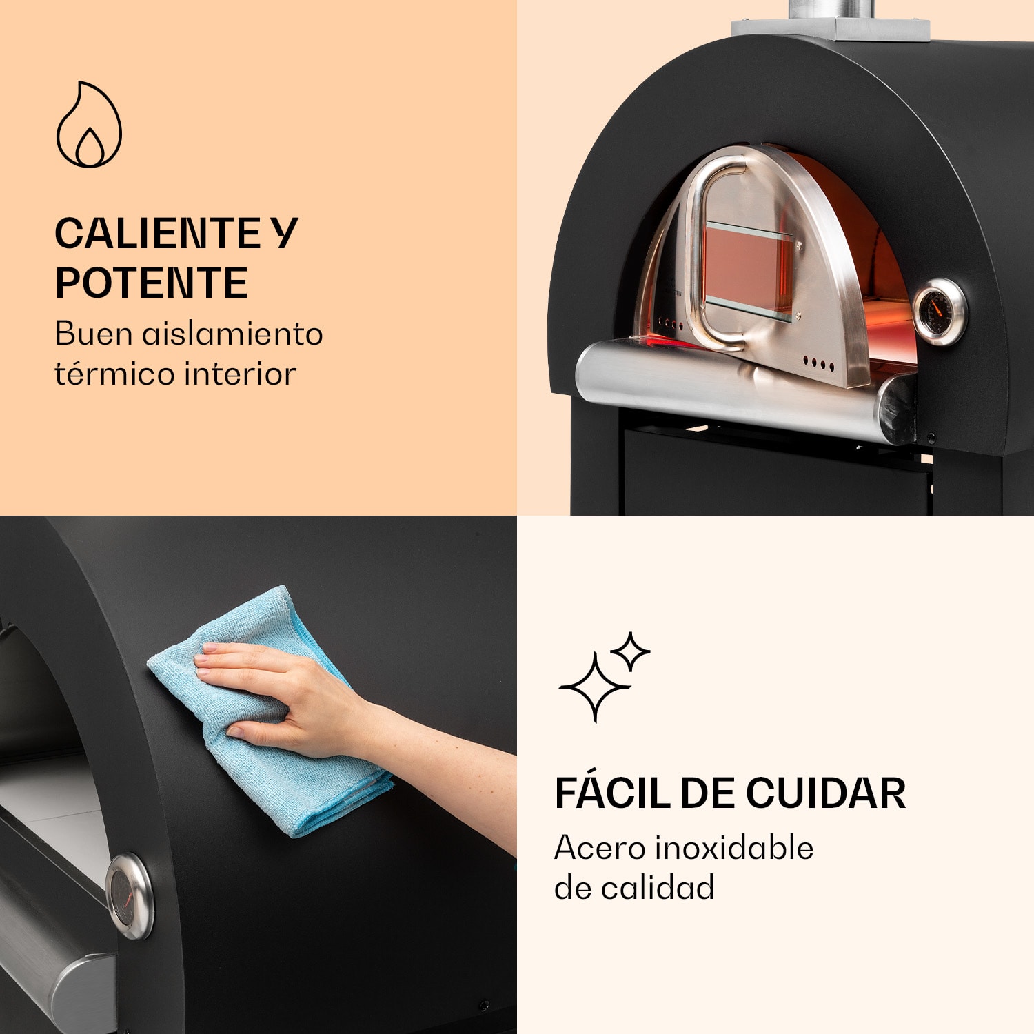 Diavolo Napoletana Horno para pizza Horno de leña Acero inoxidable Negro