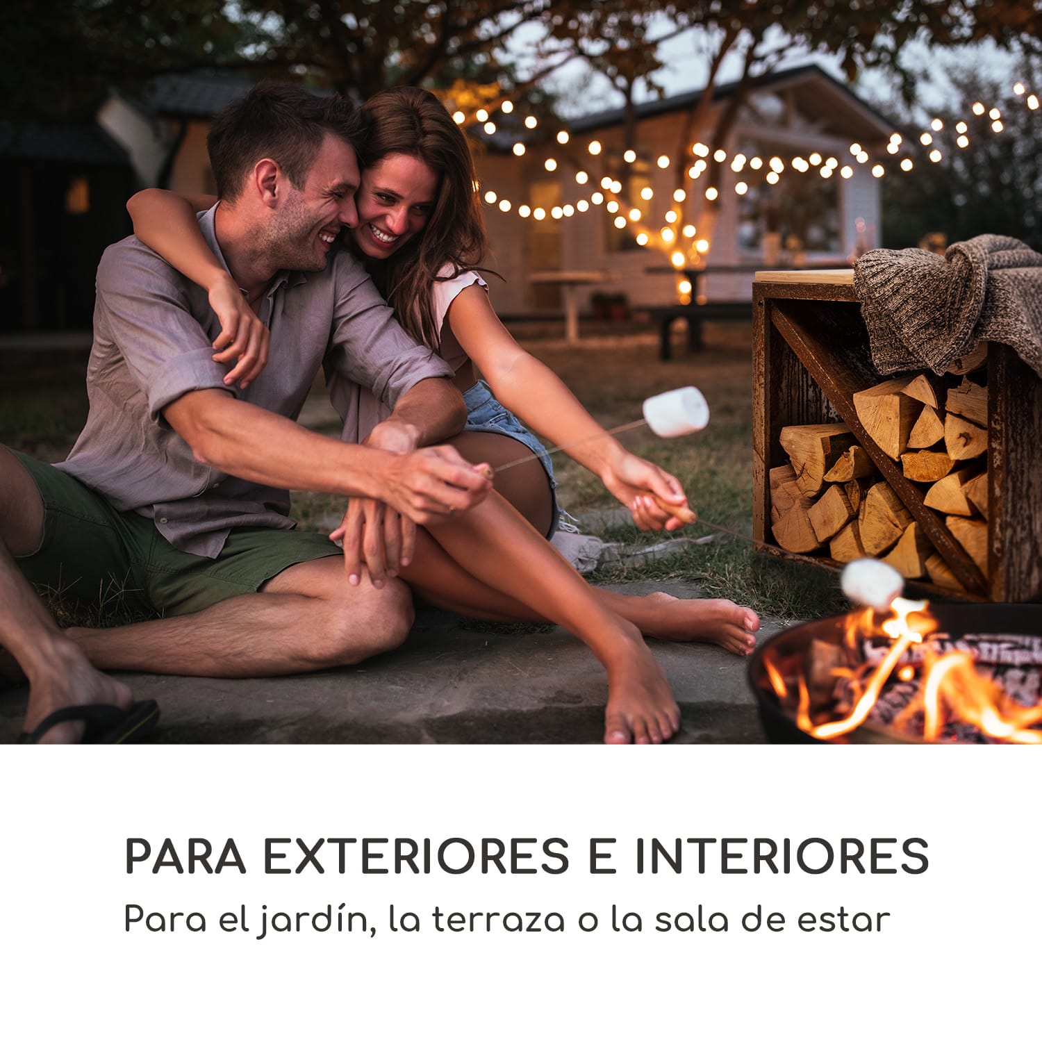 Leñero con banco de asiento Firebowl Kindlewood S Rust 57x56x36cm, bambú-zinc Óxido