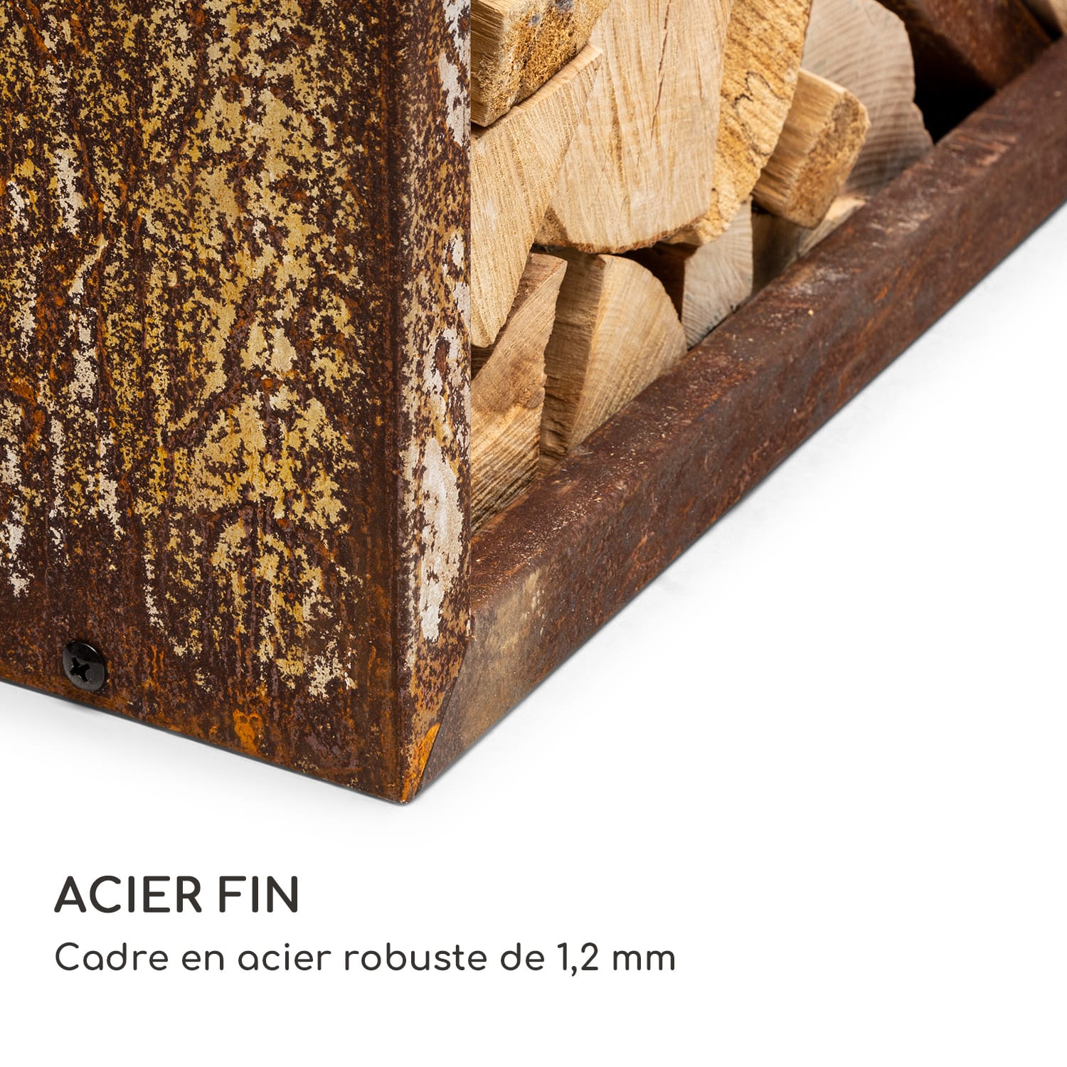 Firebowl Kindlewood S Rust Meuble de rangement pour le bois et banc 57x56x36cm Bambou Zinc Rouille