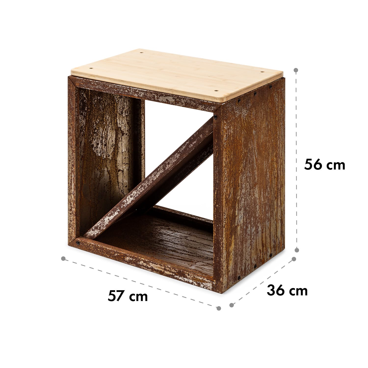 Kindlewood S Rust, stojak na drewno, ławka do siedzenia, 57 x 56 x 36 cm, bambus, cynk Rdza