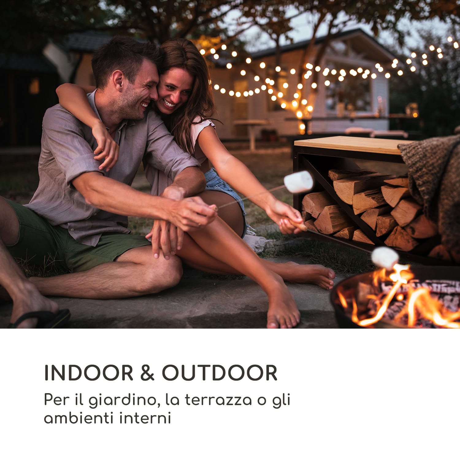 Firebowl Kindlewood L Black, legnaia, panca, 104x40x35cm, bambù, zinco Nero