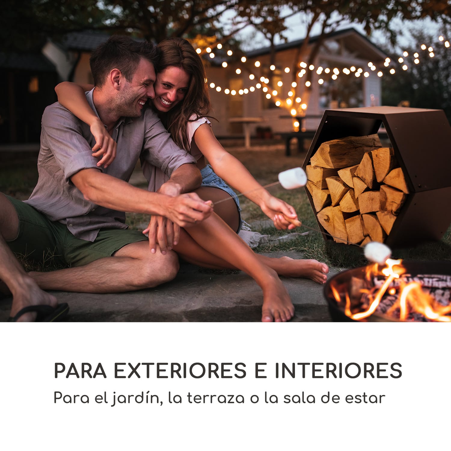 Firebowl Hexawood Black Compartimento de leña Forma hexagonal 50,2x58x32cm Negro