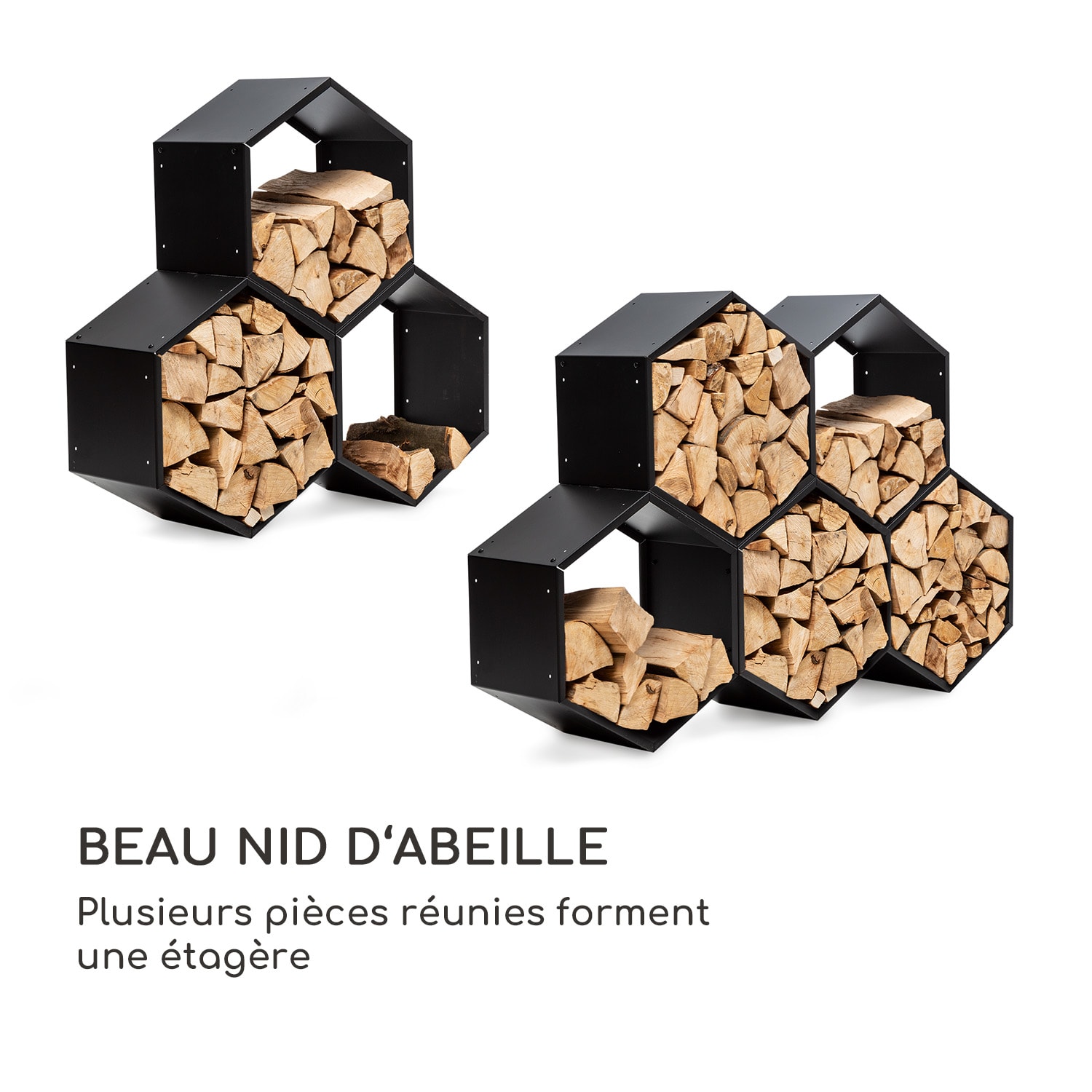 Firebowl Hexawood Black Rangement bois forme hexagonale 50.2x58x32cm Noir