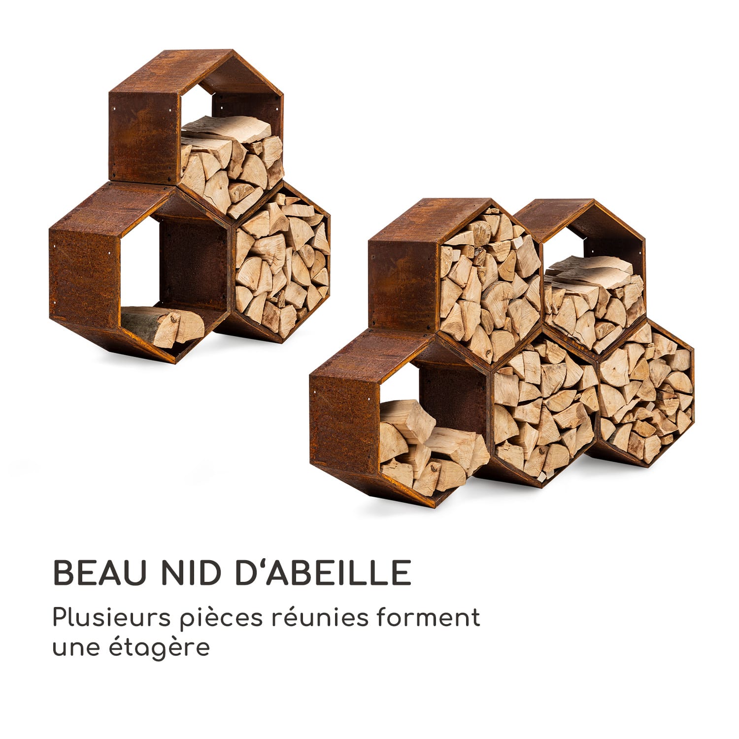 Firebowl Hexawood Rust Meuble de rangement pour le bois de forme hexagonale 50,2x58x32cm Rouille