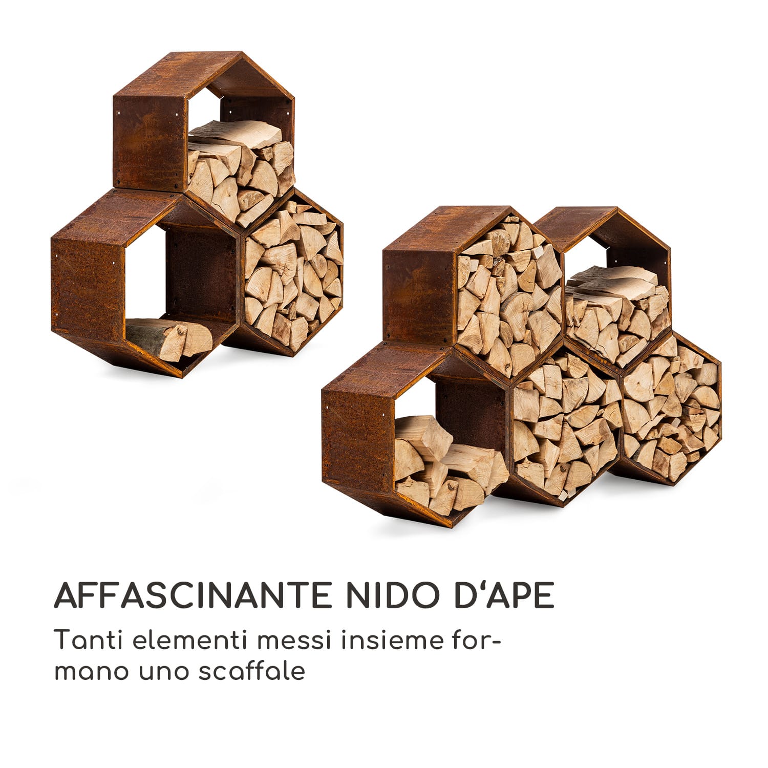 Firebowl Hexawood Rust, legnaia, esagonale, 50,2x58x32cm Ruggine