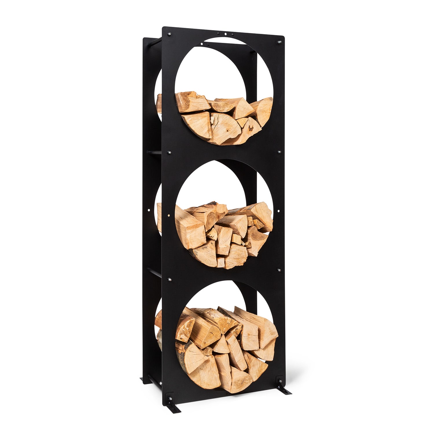 Trio Circulo, stojan na dřevo, 55 × 160 × 30 cm, 3 mm ocel, regál