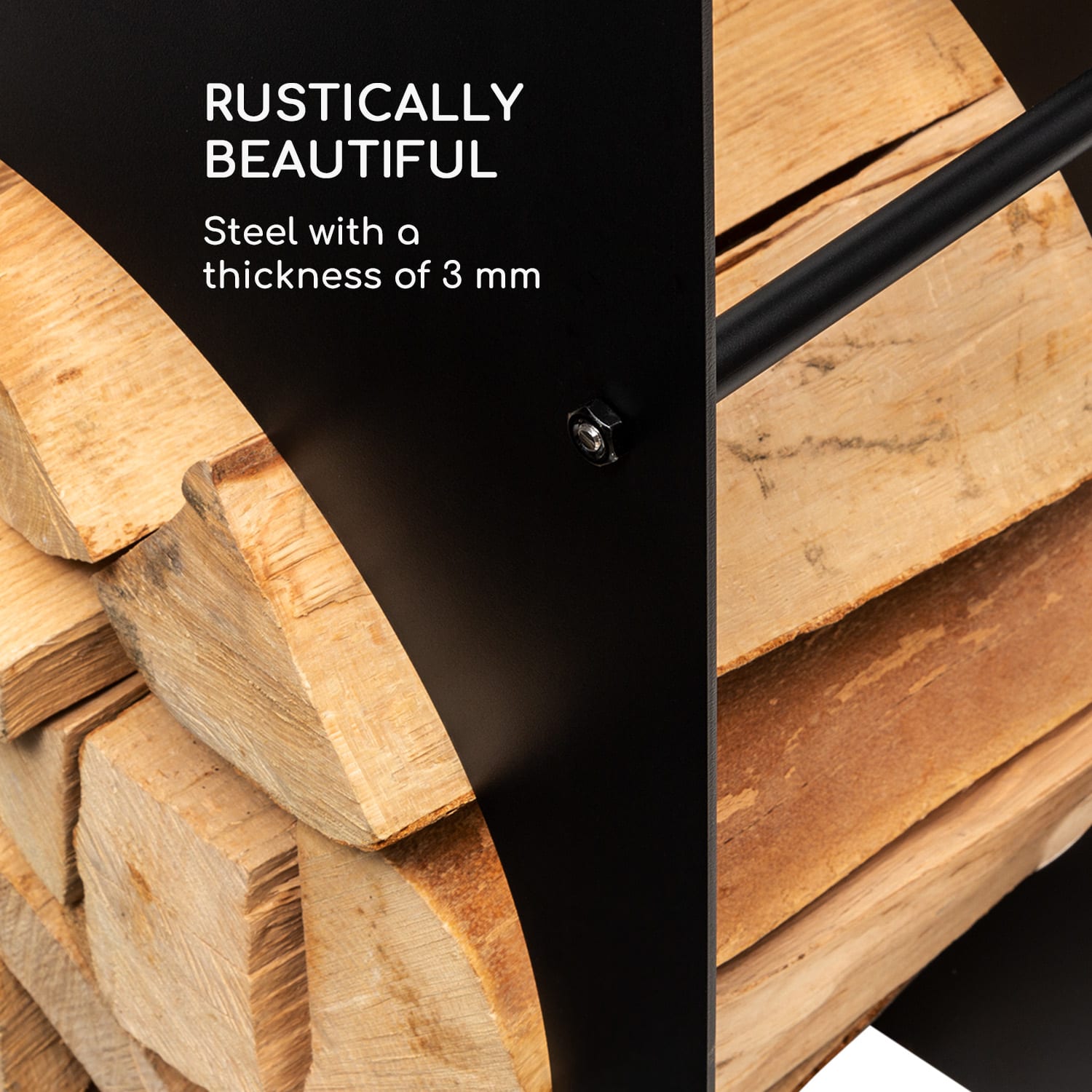 Trio Circulo, stojan na dřevo, 55 × 160 × 30 cm, 3 mm ocel, regál