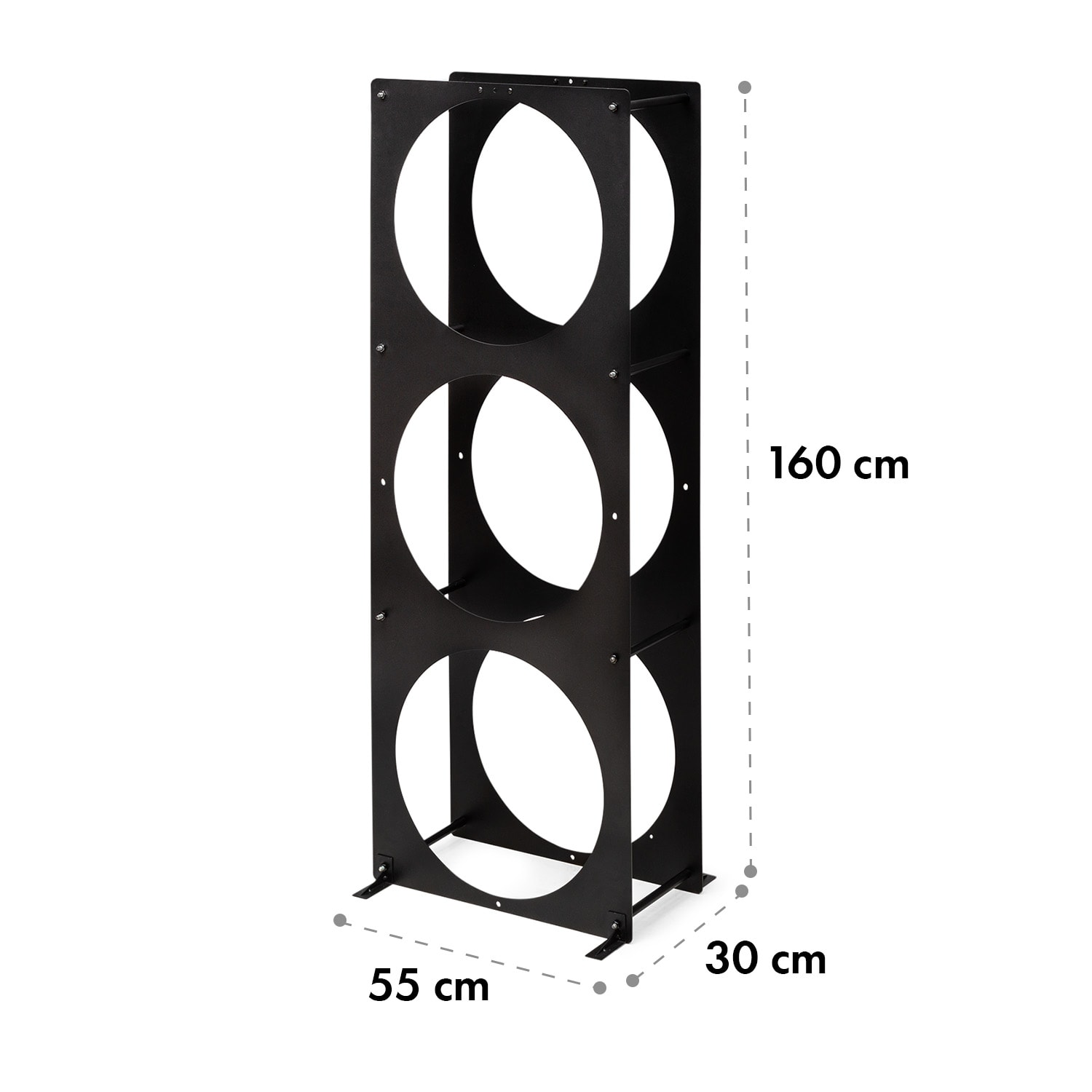 Trio Circulo, stojan na dřevo, 55 × 160 × 30 cm, 3 mm ocel, regál