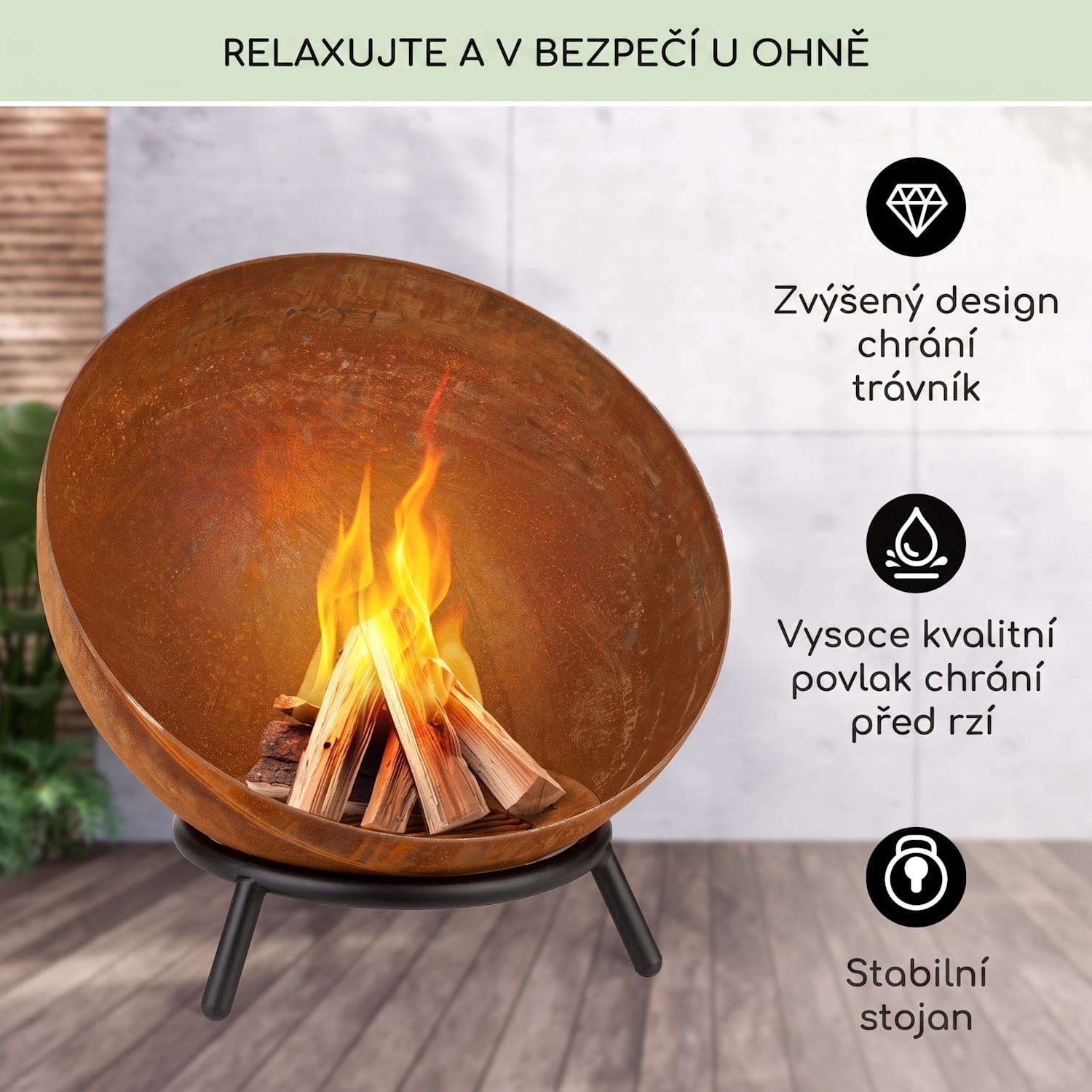 Fireball Rust, ohniště, Ø 60 cm, výklopný rošt, rezavý vzhled nízký | Corten ocel | Rez