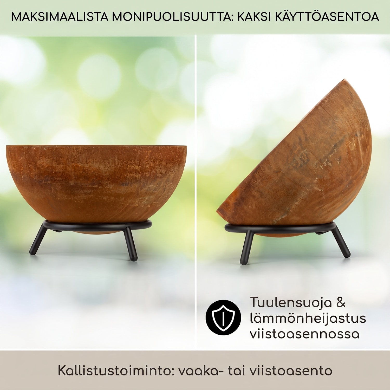 Fireball Rust, tulimalja, 60 cm Ø, kallistettava, ruosteimitaatti, ruoste matala | Corten terästä | Ruoste