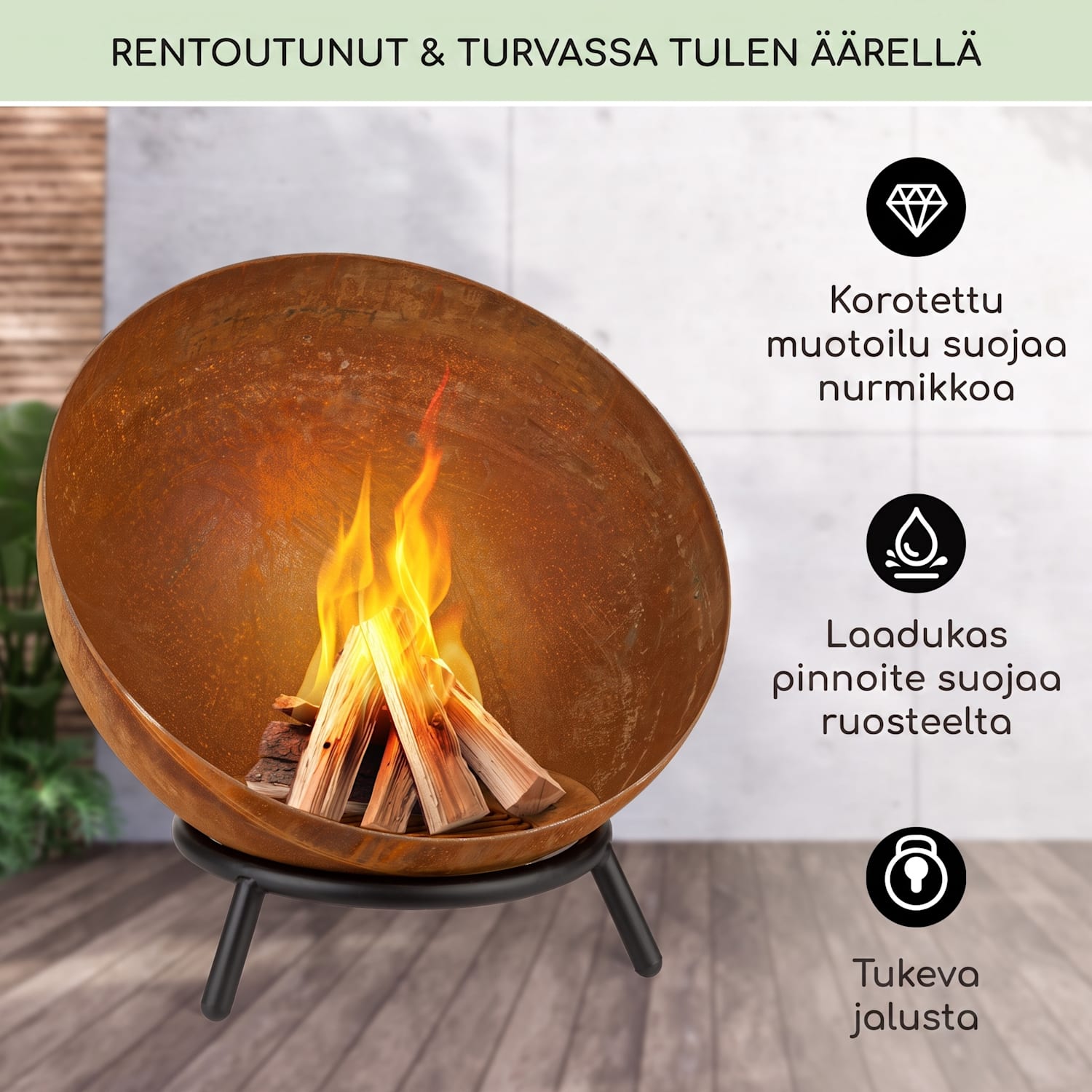 Fireball Rust, tulimalja, 60 cm Ø, kallistettava, ruosteimitaatti, ruoste matala | Corten terästä | Ruoste
