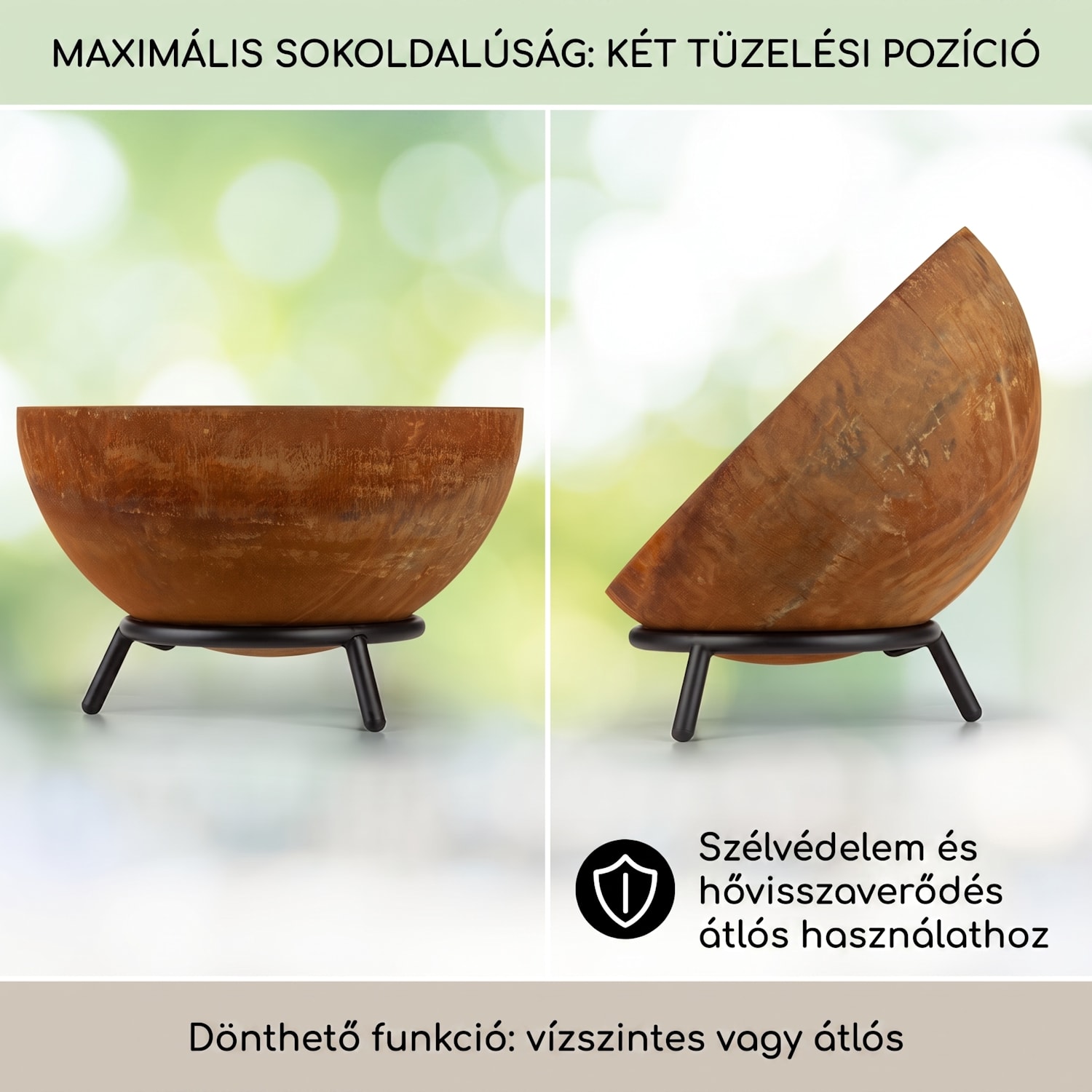 Fireball Rust, tűzrakóhely, Ø 60 cm, kidönthető rostély, rozsdás megjelenés alacsony | Corten acél | Rozsda