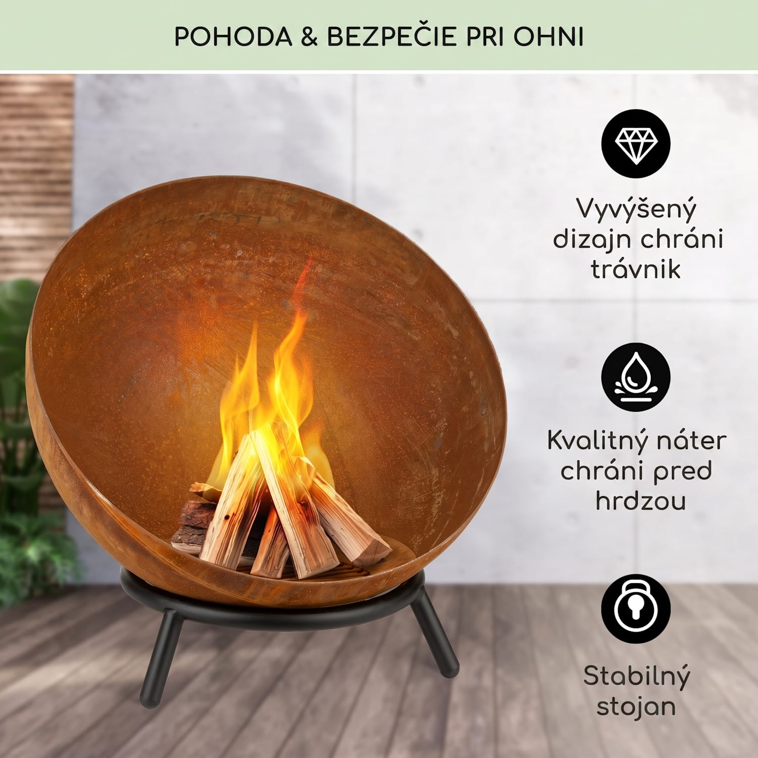 Fireball Rust, ohnisko, Ø 60 cm, výklopný rošt, hrdzavý vzhľad nízka | Corten oceľ | Hrdza