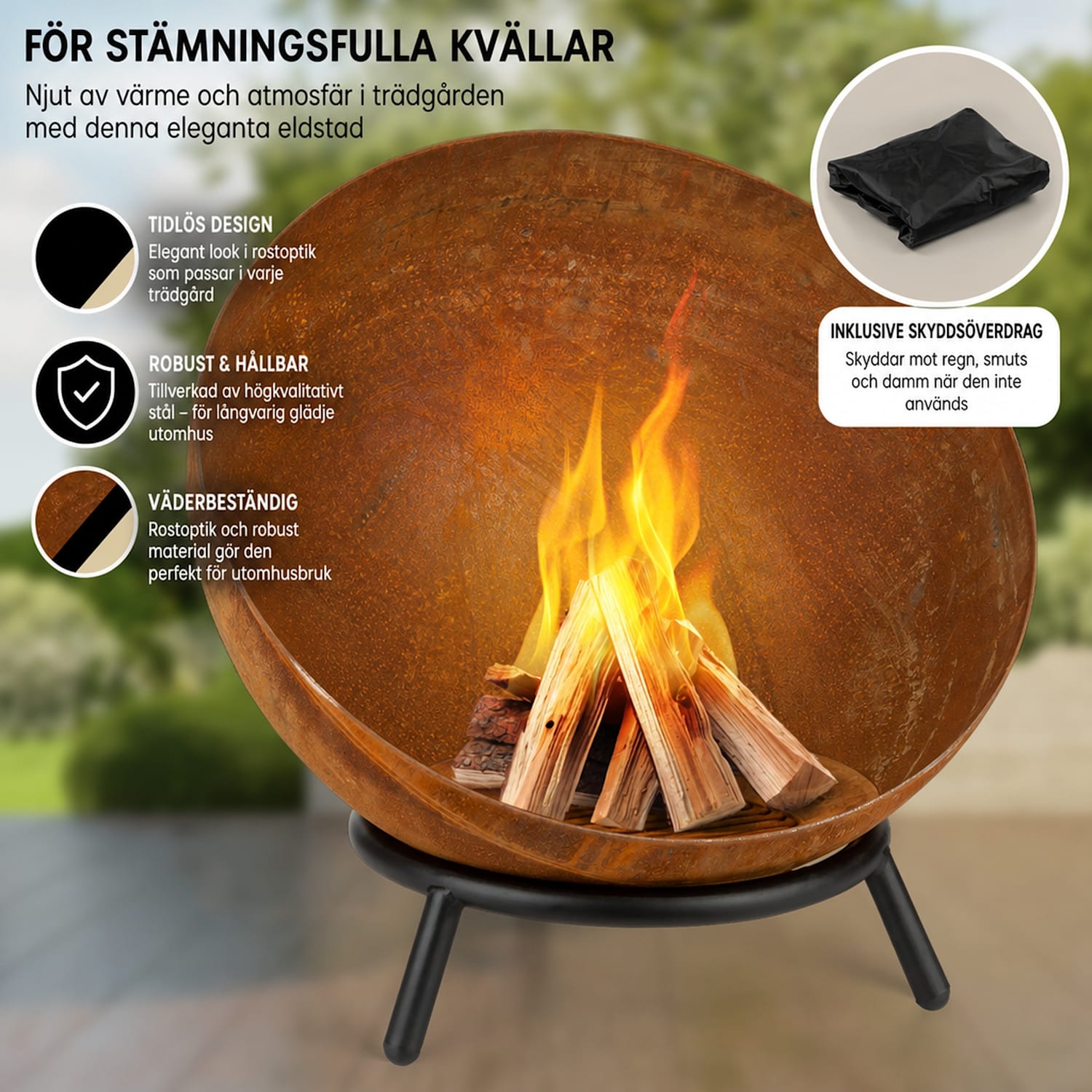 Fireball Rust eldskål 60 cm Ø lutningsbar rostfinish rost låg | Corten stål | Rost