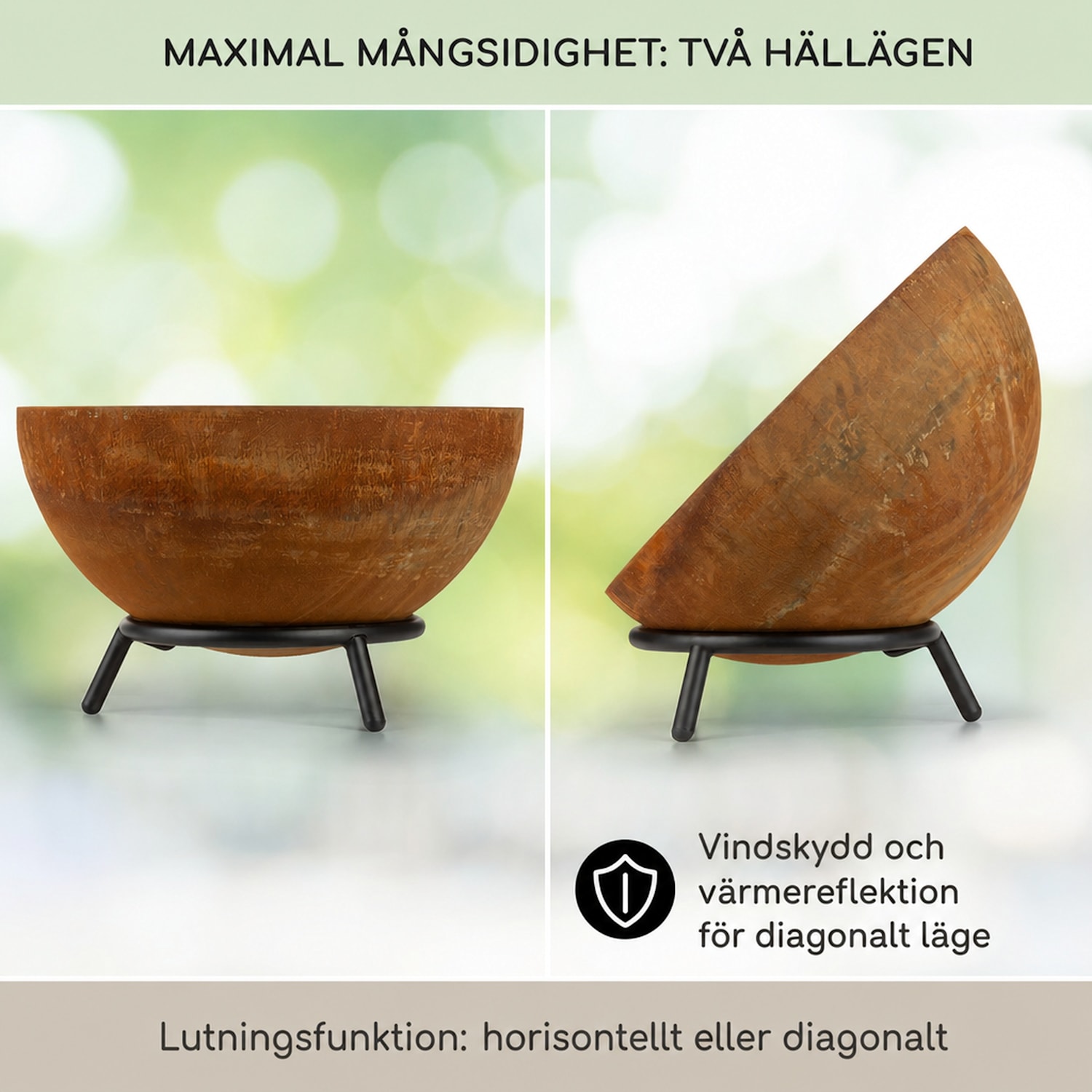 Fireball Rust eldskål 60 cm Ø lutningsbar rostfinish rost låg | Corten stål | Rost