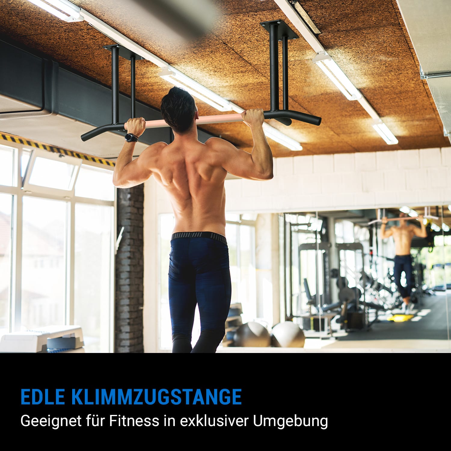 THE ALLROUNDER Klimmzugstange pulverbeschichteter Stahl Holz   38mm Schwarz