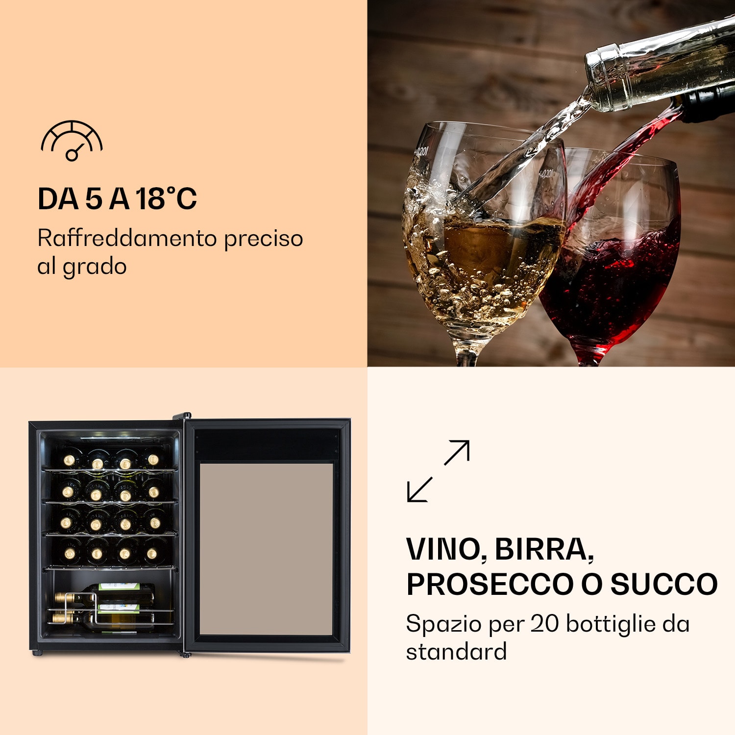 Ultimo 20 Uno frigorifero per vini, 53 l, pannello di controllo touch, 131 W, 5-18°C 1 zona di raffreddamento | 20 bottiglie