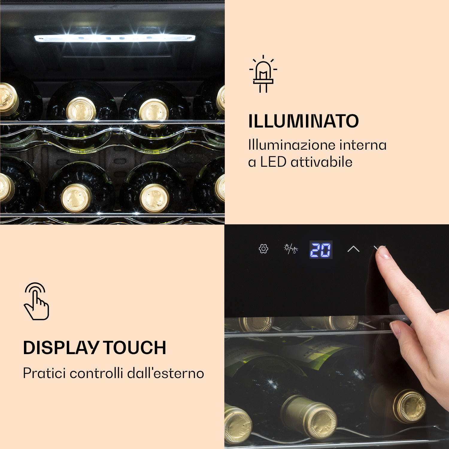 Ultimo 20 Uno frigorifero per vini, 53 l, pannello di controllo touch, 131 W, 5-18°C 1 zona di raffreddamento | 20 bottiglie