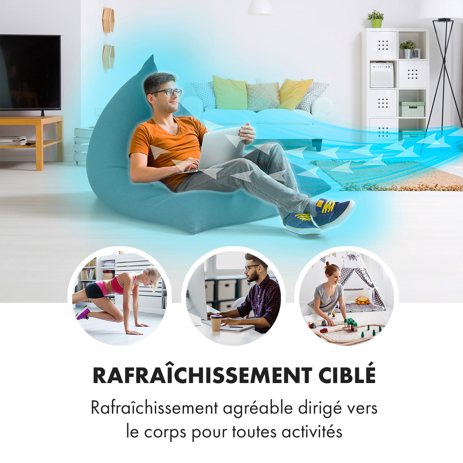 Mana Peak ventilateur colonne, 3 niveaux d'intensité, 3 modes, 50W Blanc