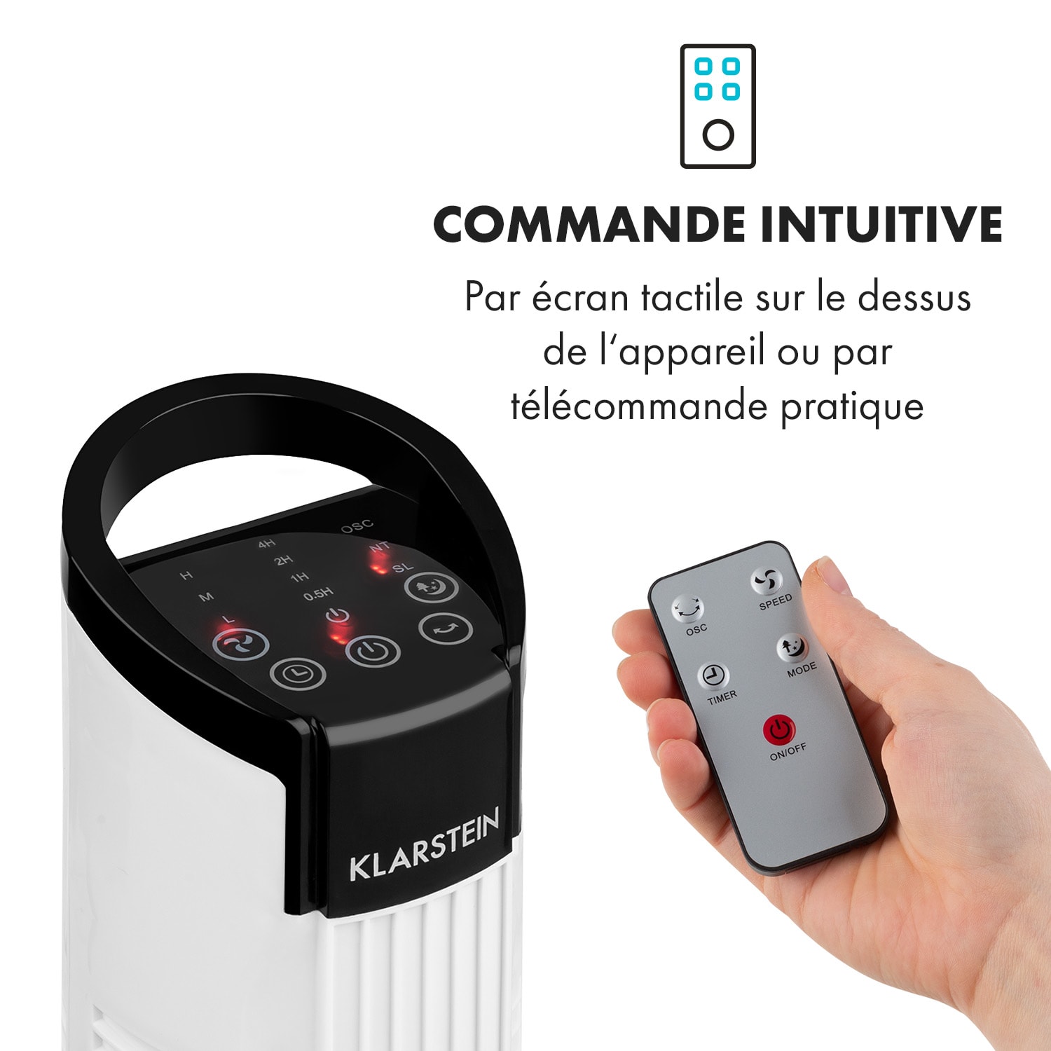 Mana Peak ventilateur colonne, 3 niveaux d'intensité, 3 modes, 50W Blanc