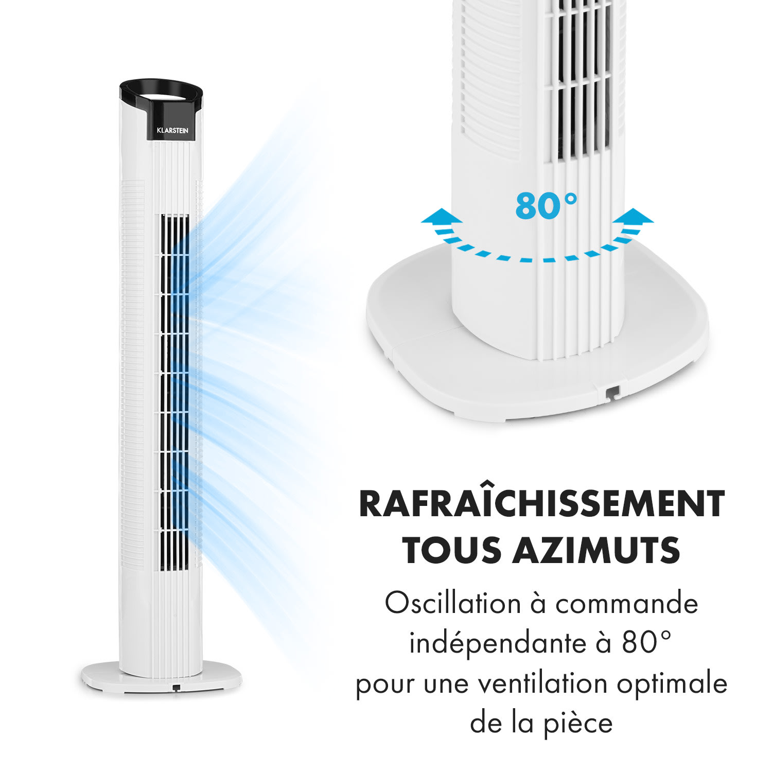 Mana Peak ventilateur colonne, 3 niveaux d'intensité, 3 modes, 50W Blanc