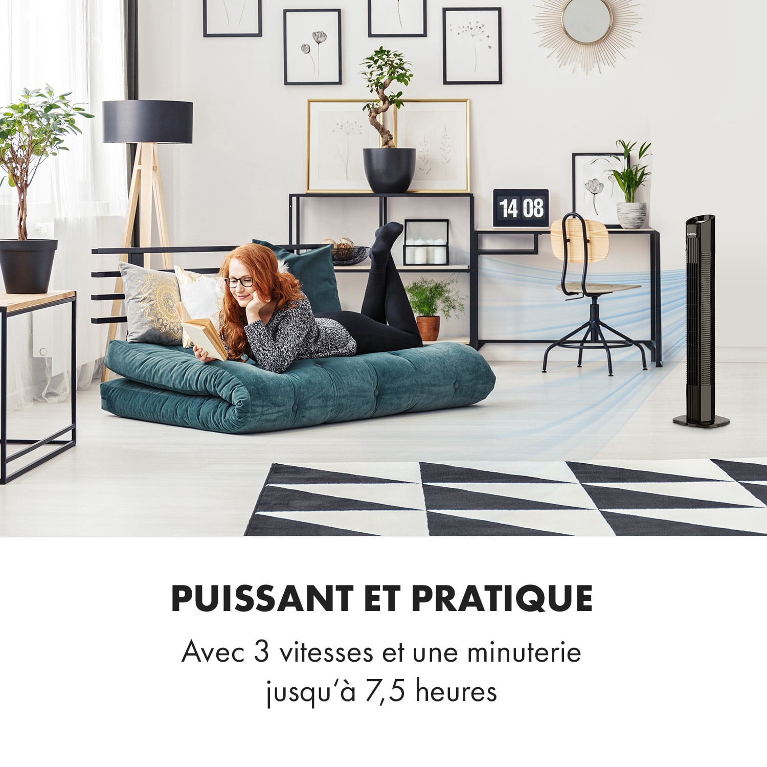 Mana Peak ventilateur colonne, 3 niveaux d'intensité, 3 modes, 50W Noir