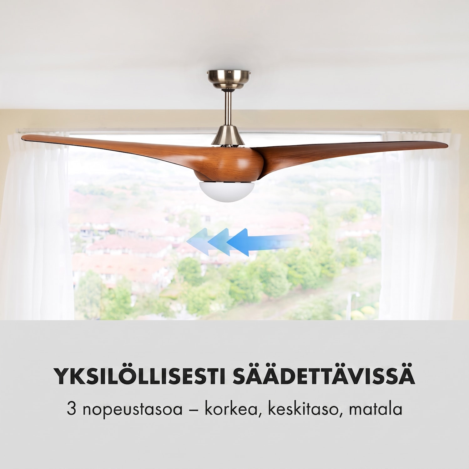 Monteverde, kattotuuletin, kattovalaisin, 52", 8.376 m³/h, 3 lapaa 132 cm (huoneet 13-25 m²) | Kaukosäädin | Pähkinä