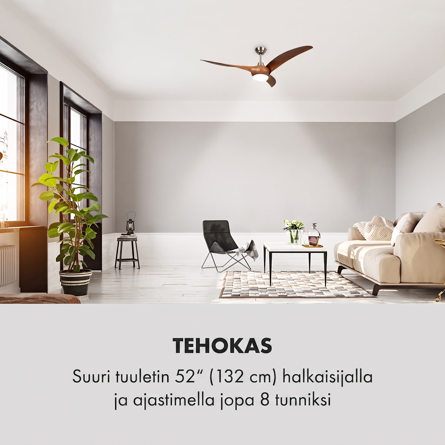 Monteverde, kattotuuletin, kattovalaisin, 52", 8.376 m³/h, 3 lapaa 132 cm (huoneet 13-25 m²) | Kaukosäädin | Pähkinä