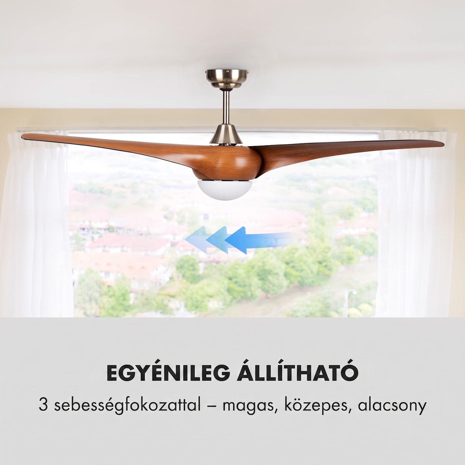 Monteverde, mennyezeti ventilátor, mennyezeti lámpa, 52", 8376  m³ /ó, 3 lapát 132 cm (13-25 m²-es szobák) | Távirányító | Diófa