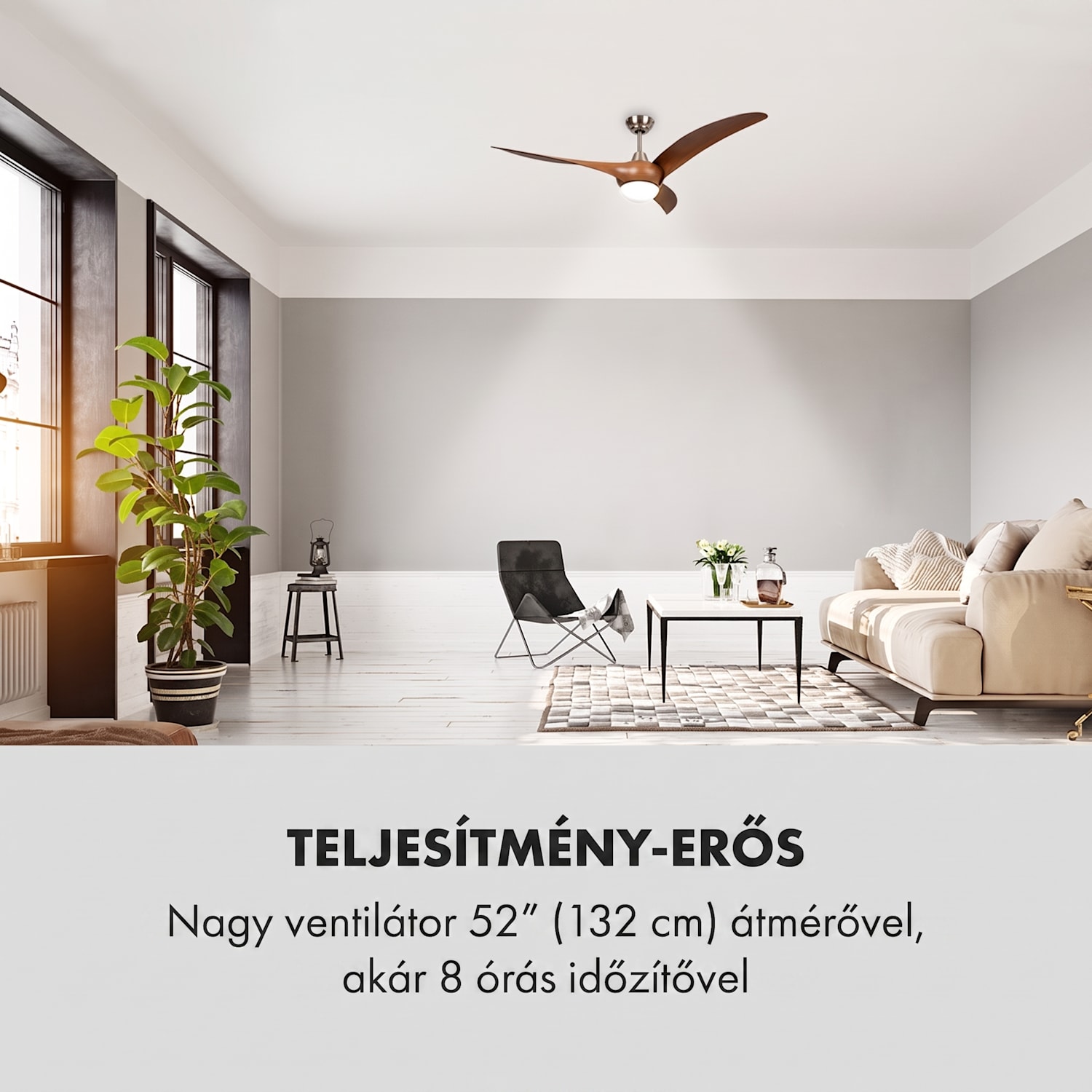 Monteverde, mennyezeti ventilátor, mennyezeti lámpa, 52", 8376  m³ /ó, 3 lapát 132 cm (13-25 m²-es szobák) | Távirányító | Diófa