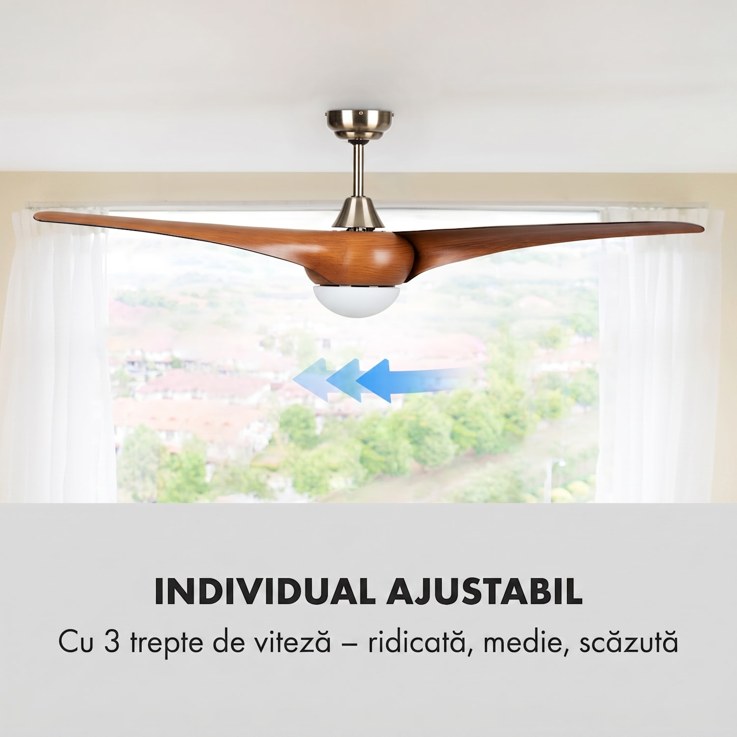 Monteverde, ventilator de tavan, lustra, 52 ", 8376 m³ / h, 3 lame 132 cm (camere 13–25 m²) | Telecomanda | Nuci