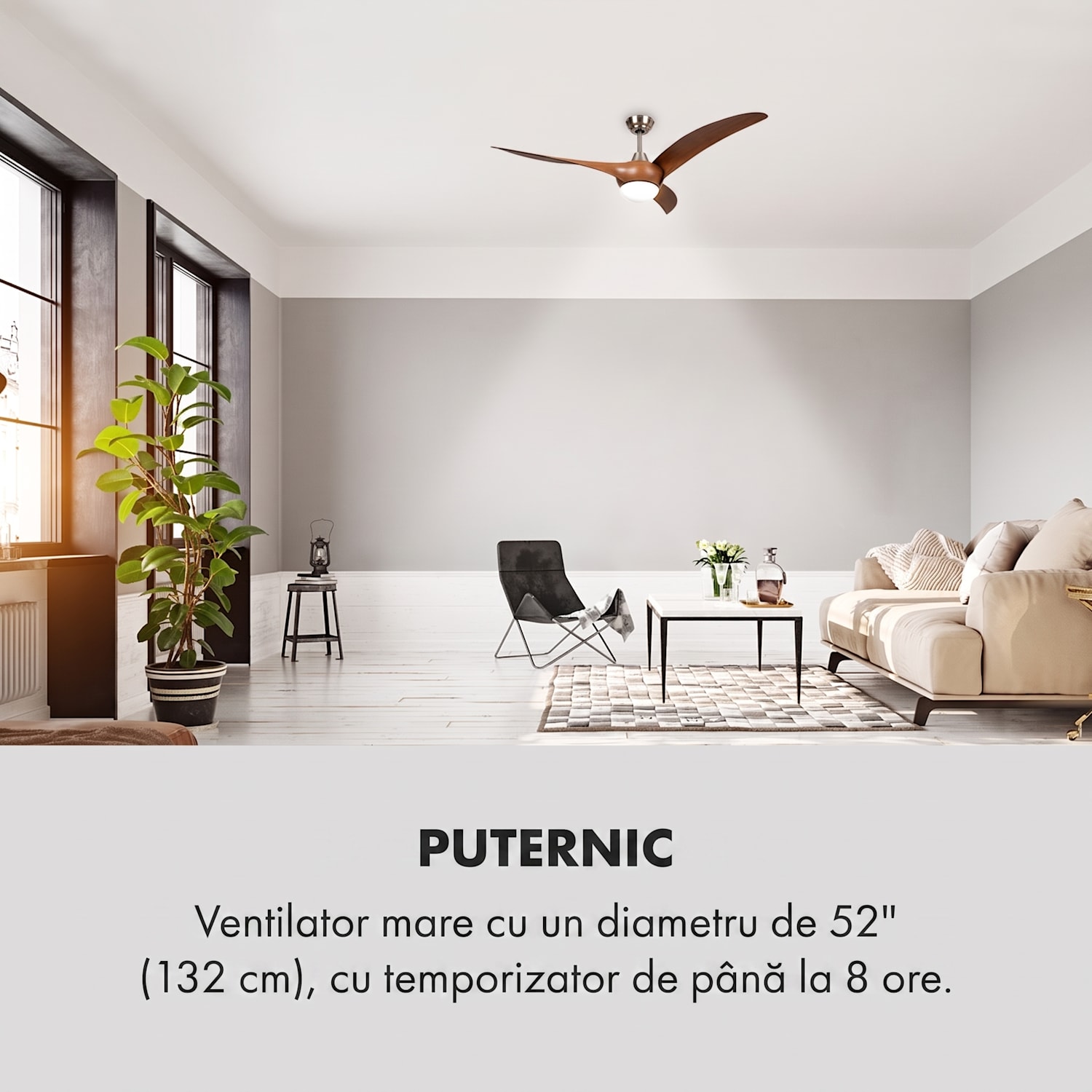 Monteverde, ventilator de tavan, lustra, 52 ", 8376 m³ / h, 3 lame 132 cm (camere 13–25 m²) | Telecomanda | Nuci