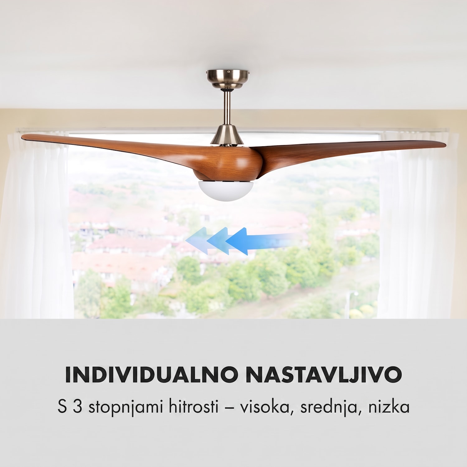 Monteverde, stropni ventilator, stropna svetilka, 52", 8376 m³/h, 3 lopatice 132 cm (sobe 13–25 m²) | Daljinski upravljalnik | Oreh