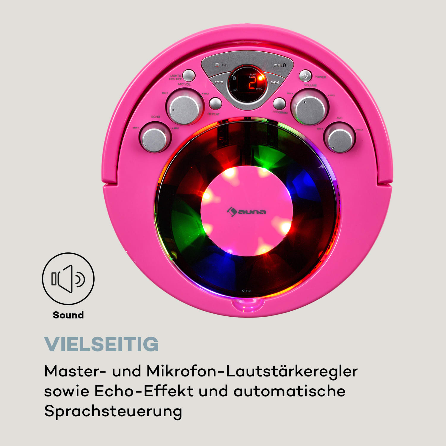 SingSing BT Karaoke-Anlage 2 x Mikrofon CD-Player BT LED-Lichteffekt  mobil 