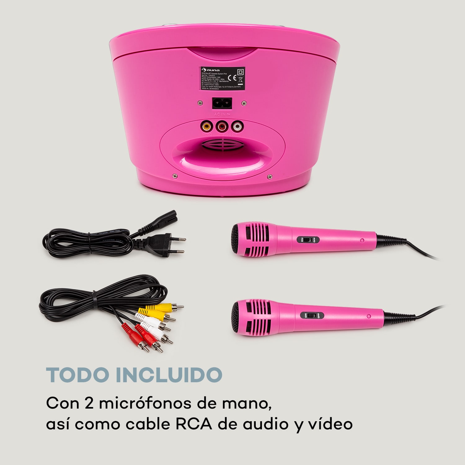 Sistema de karaoke SingSing BT 2 x micrófono reproductor de CD BT efecto de luz LED móvil 