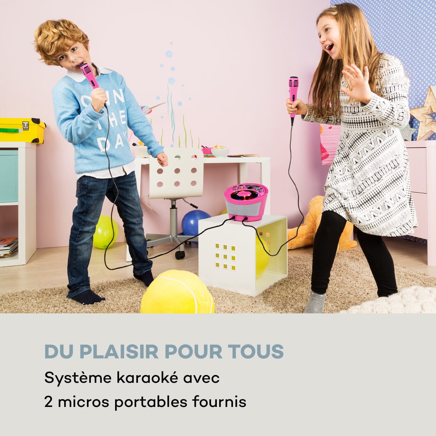 Système karaoké SingSing BT 2 x micro lecteur CD BT effet lumineux mobile 