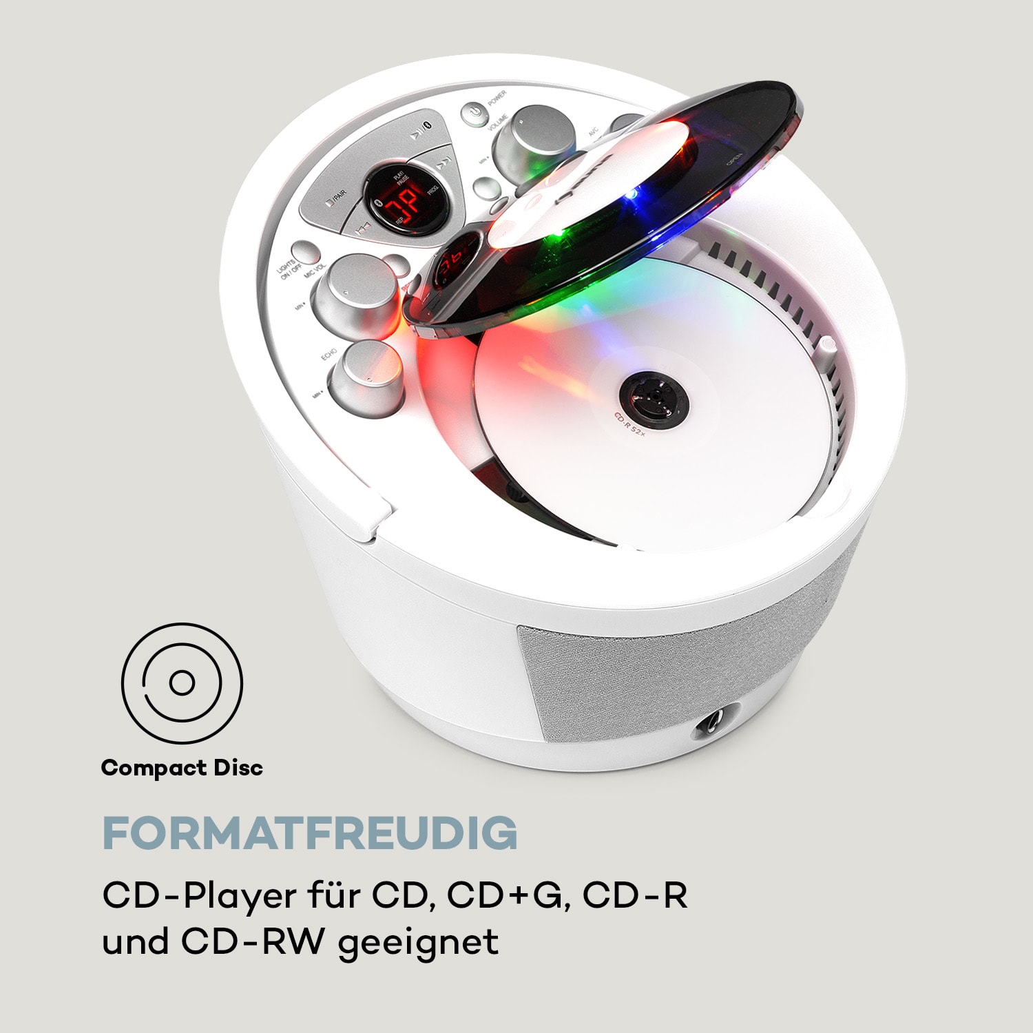 SingSing BT Karaoke-Anlage 2 x Mikrofon CD-Player BT LED-Lichteffekt  mobil 