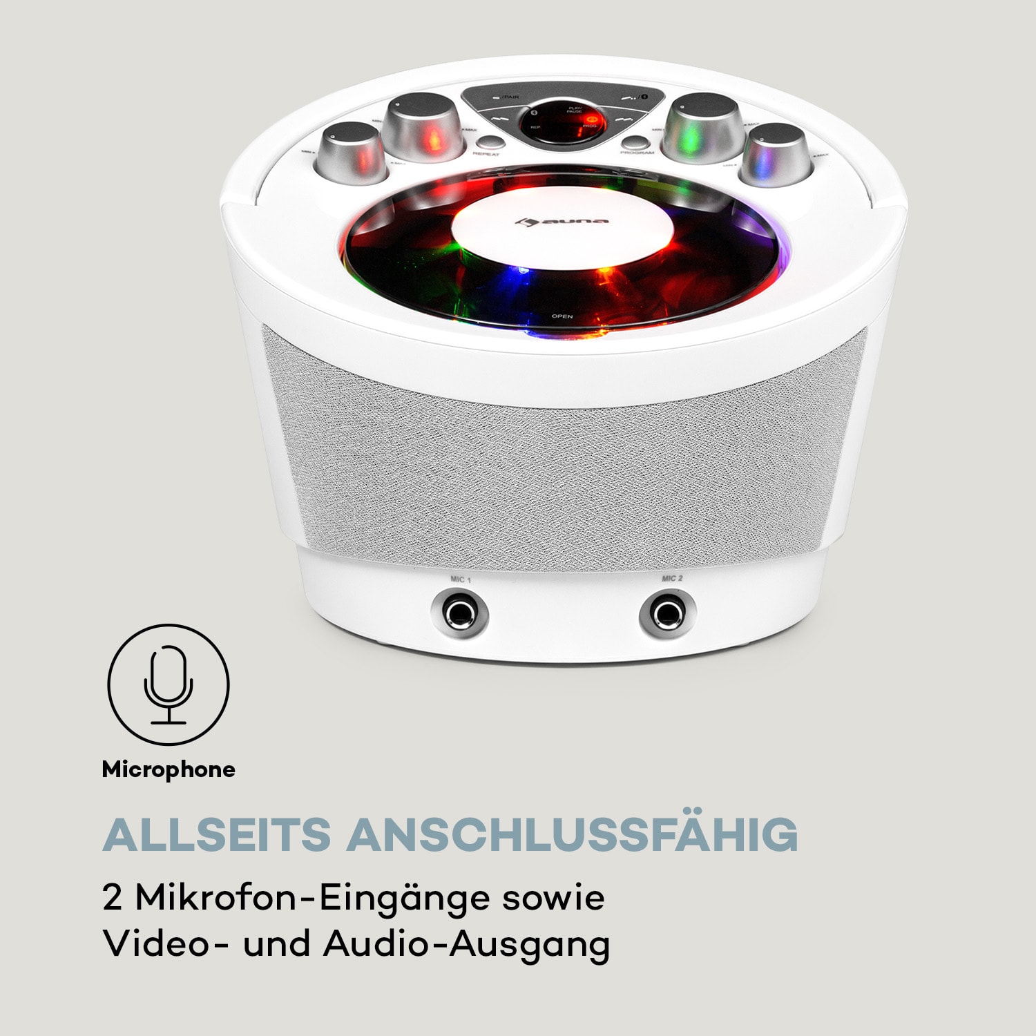 SingSing BT Karaoke-Anlage 2 x Mikrofon CD-Player BT LED-Lichteffekt  mobil 