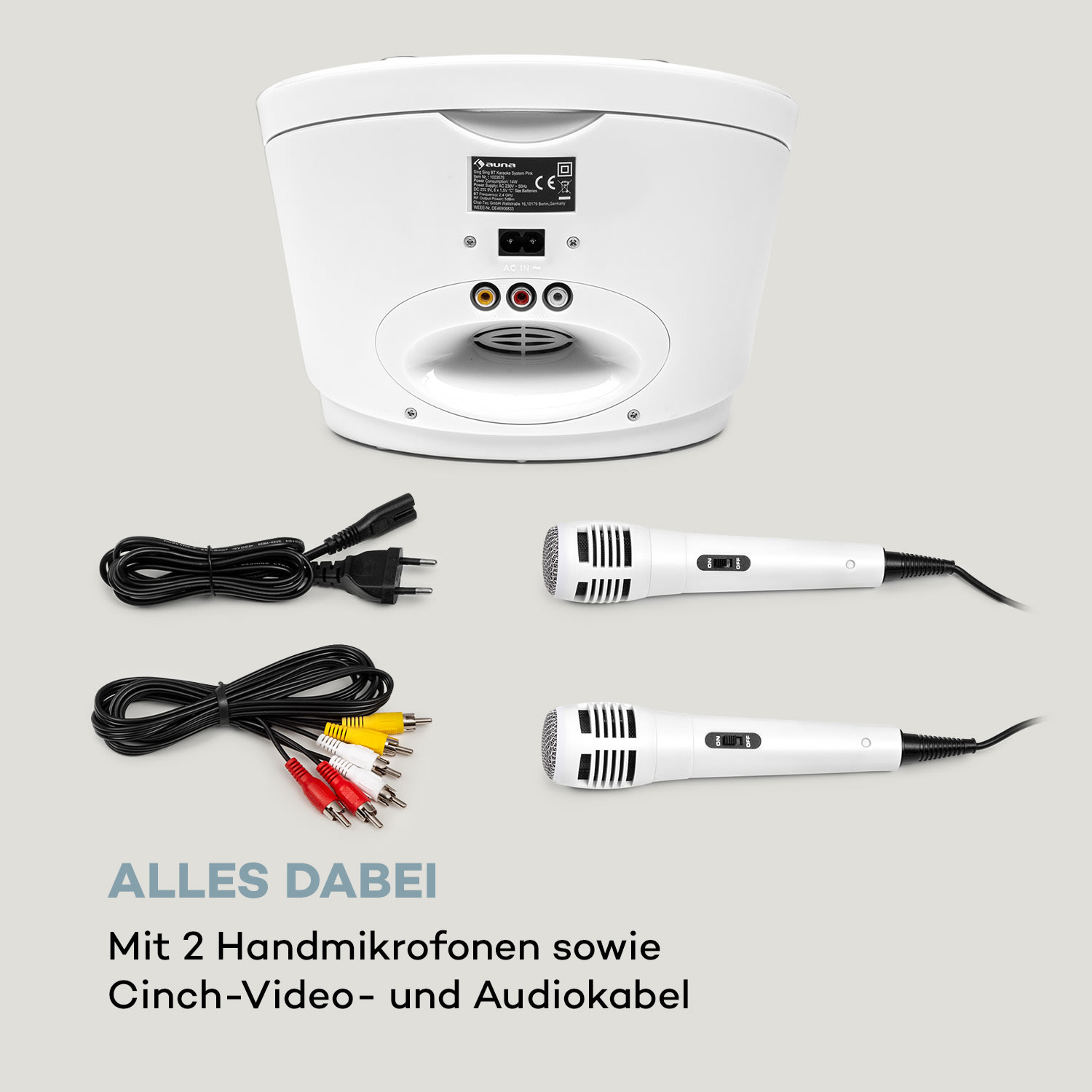 SingSing BT Karaoke-Anlage 2 x Mikrofon CD-Player BT LED-Lichteffekt  mobil 