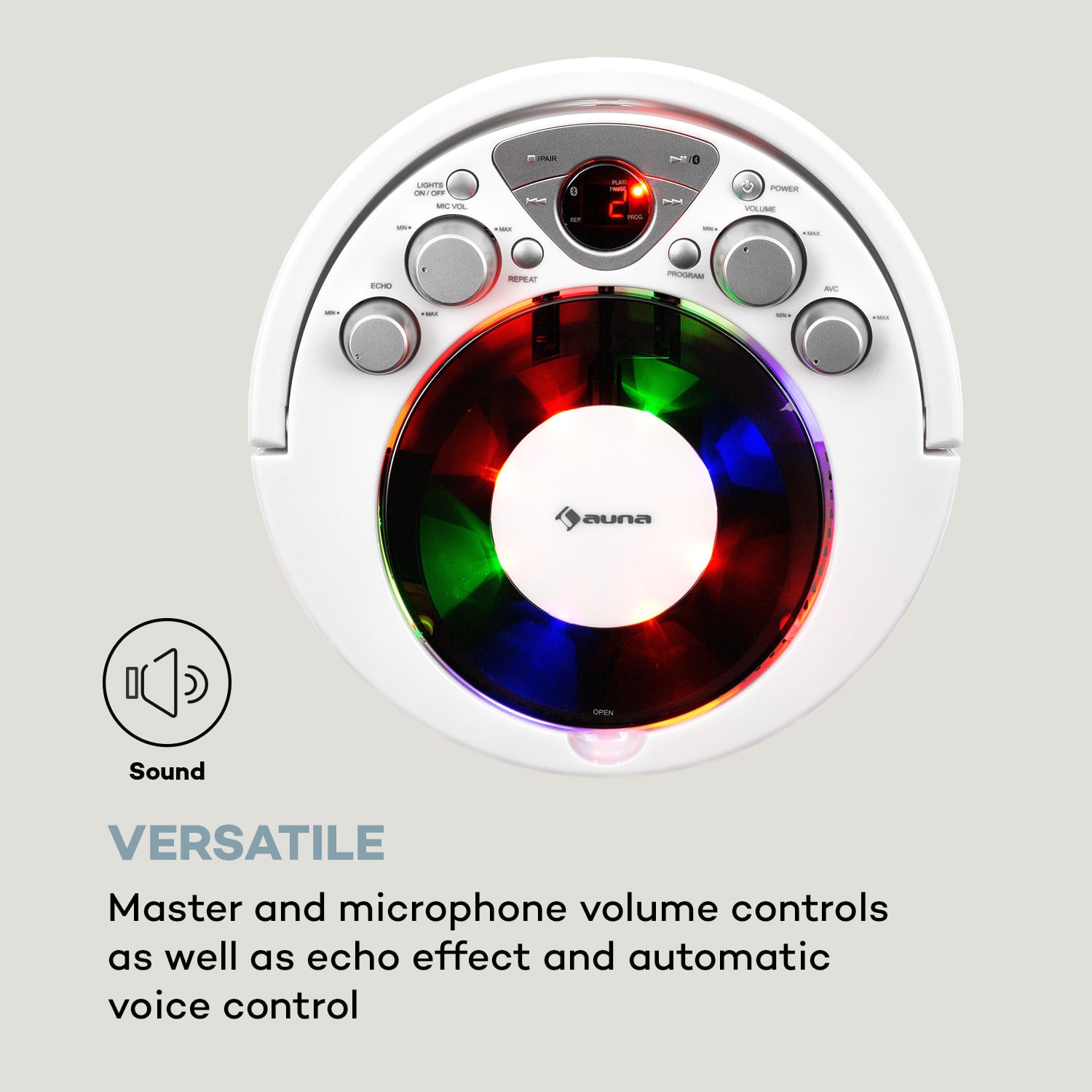 SingSing BT, karaoke rendszer, 2 x mikrofon, CD lejátszó, BT, LED fényeffektus, hordozható