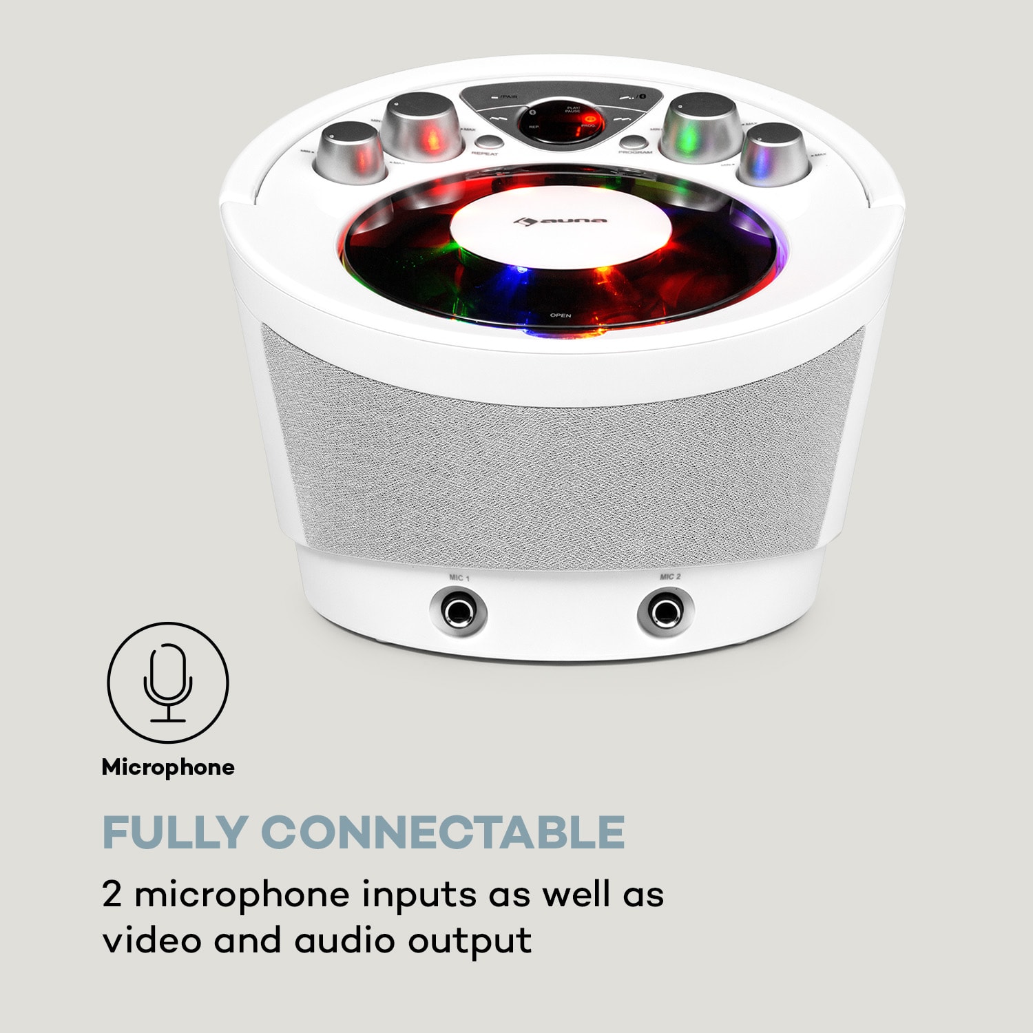 SingSing BT, karaoke rendszer, 2 x mikrofon, CD lejátszó, BT, LED fényeffektus, hordozható