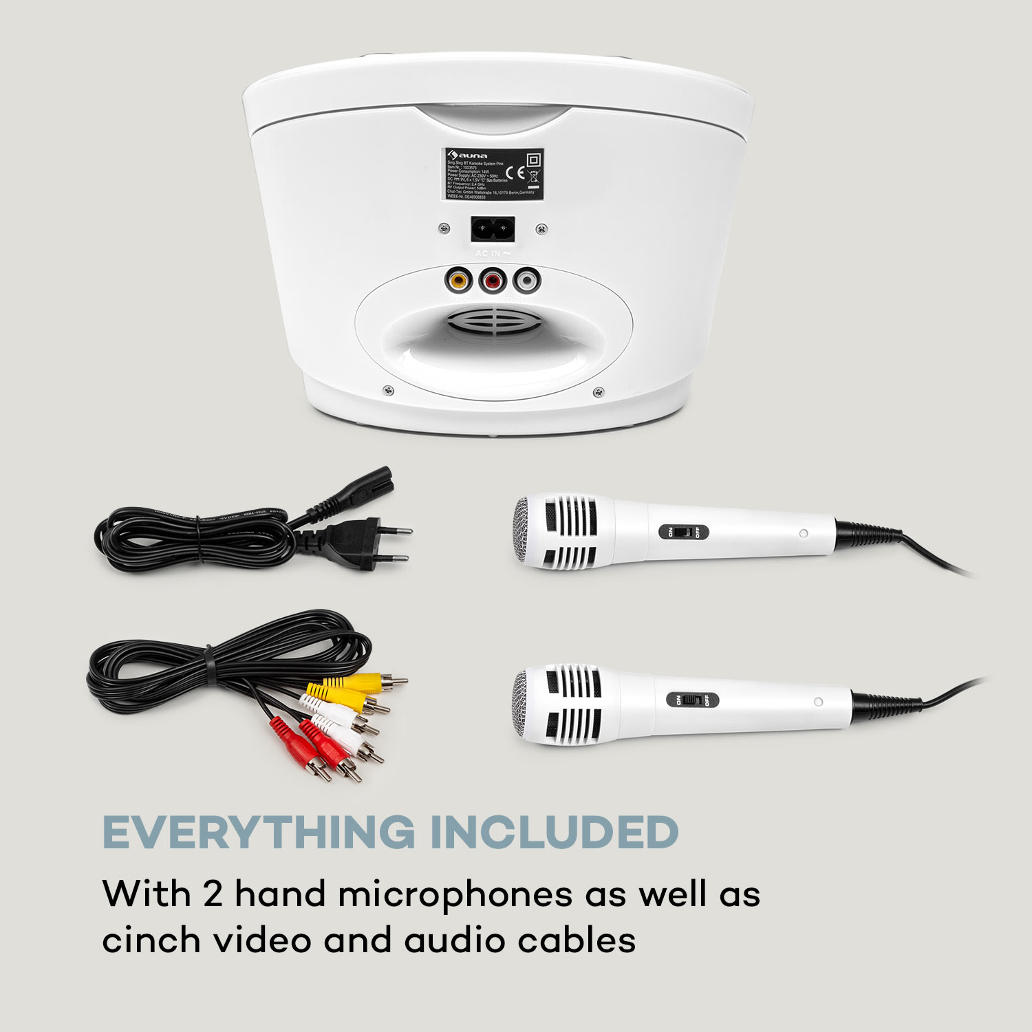 SingSing BT, karaoke rendszer, 2 x mikrofon, CD lejátszó, BT, LED fényeffektus, hordozható