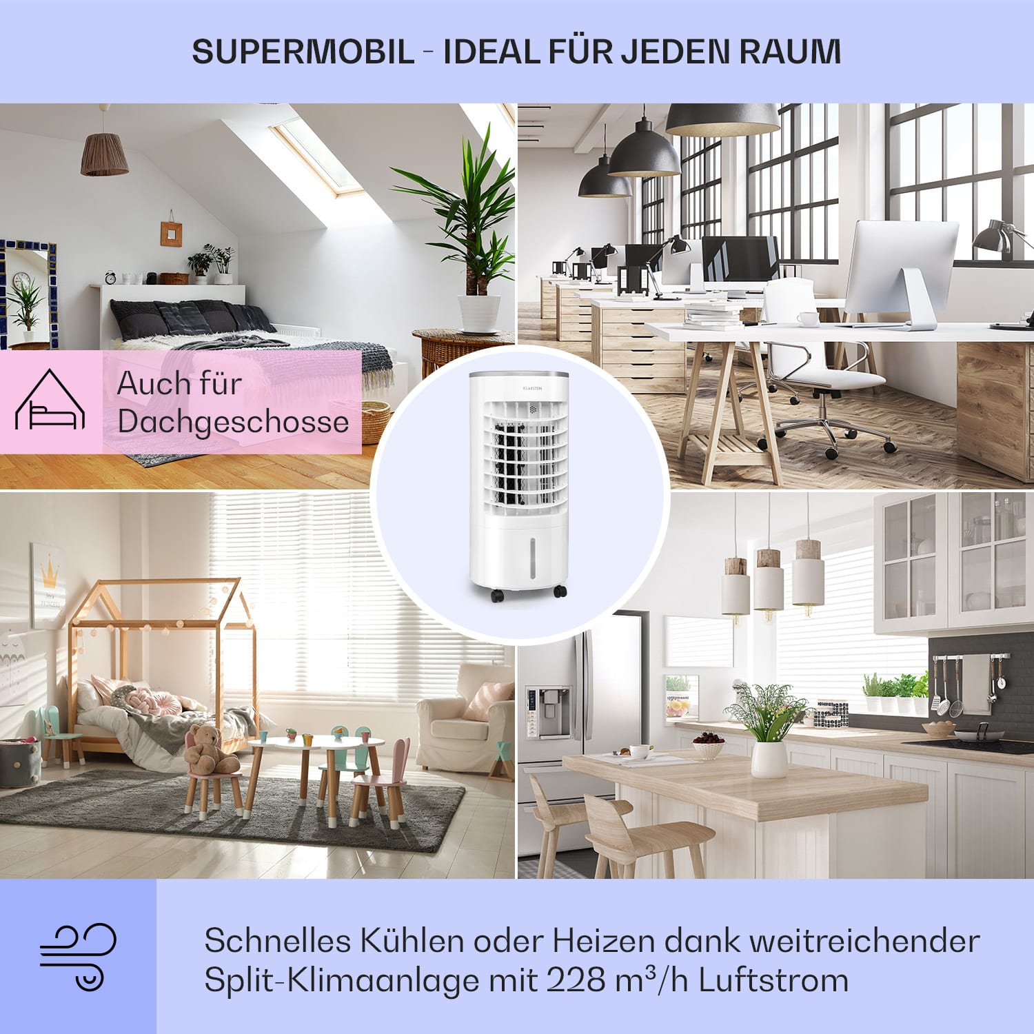 Skypillar 3-in-1 Luftkühler Ventilator 5L Fernbedienung Touch-Panel Weiß