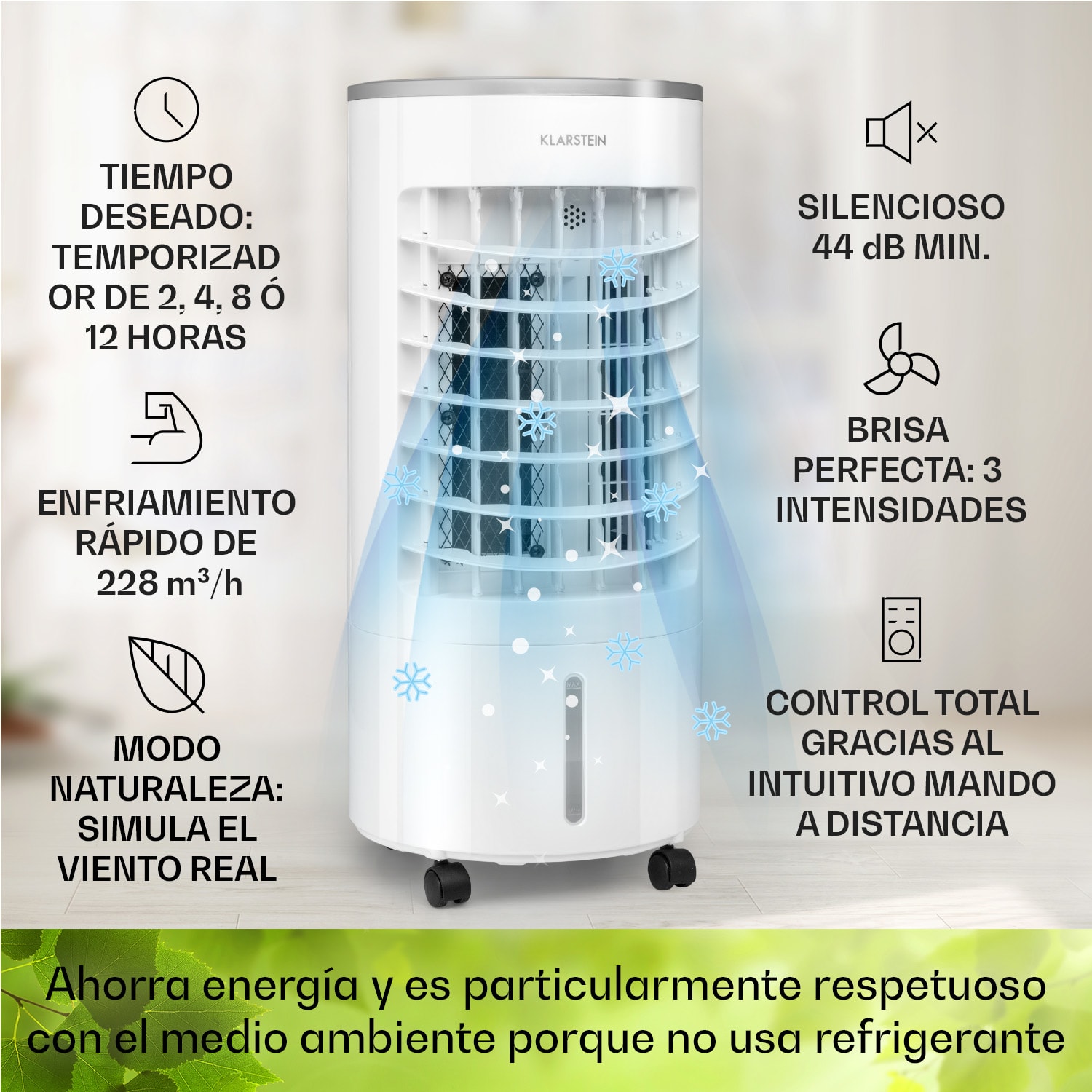 Skypillar Climatizador evaporativo 3 en 1 Humidificador Depósito 5L Control remoto Panel táctil Blanco